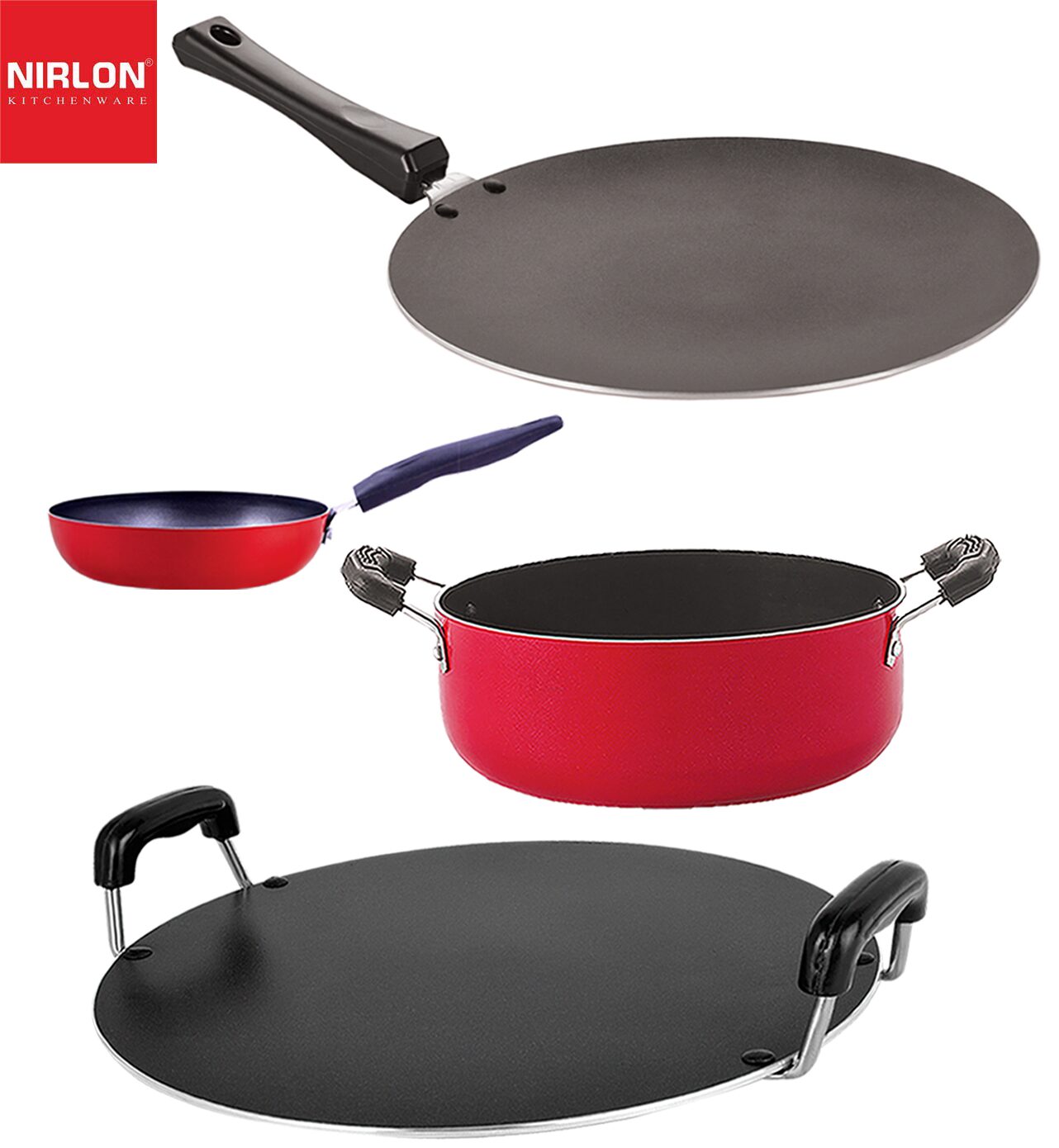 

Nirlon Non stick Aluminium Odor Free Chemical Free Kitchenware Combo Gift Set of 4-pcs