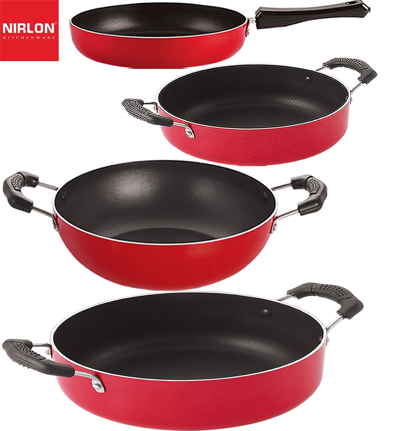 

Nirlon Non stick Cookware Pots Pan Combo Set of 4 pcs with Bakelite Handle