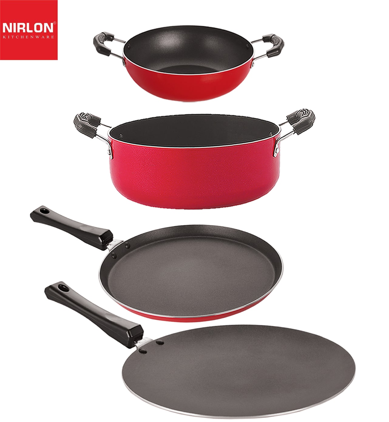 

Nirlon Non-Stick Aluminium Cookware Essential Combo Gift Set of 4 pcs with Bakelite Handle