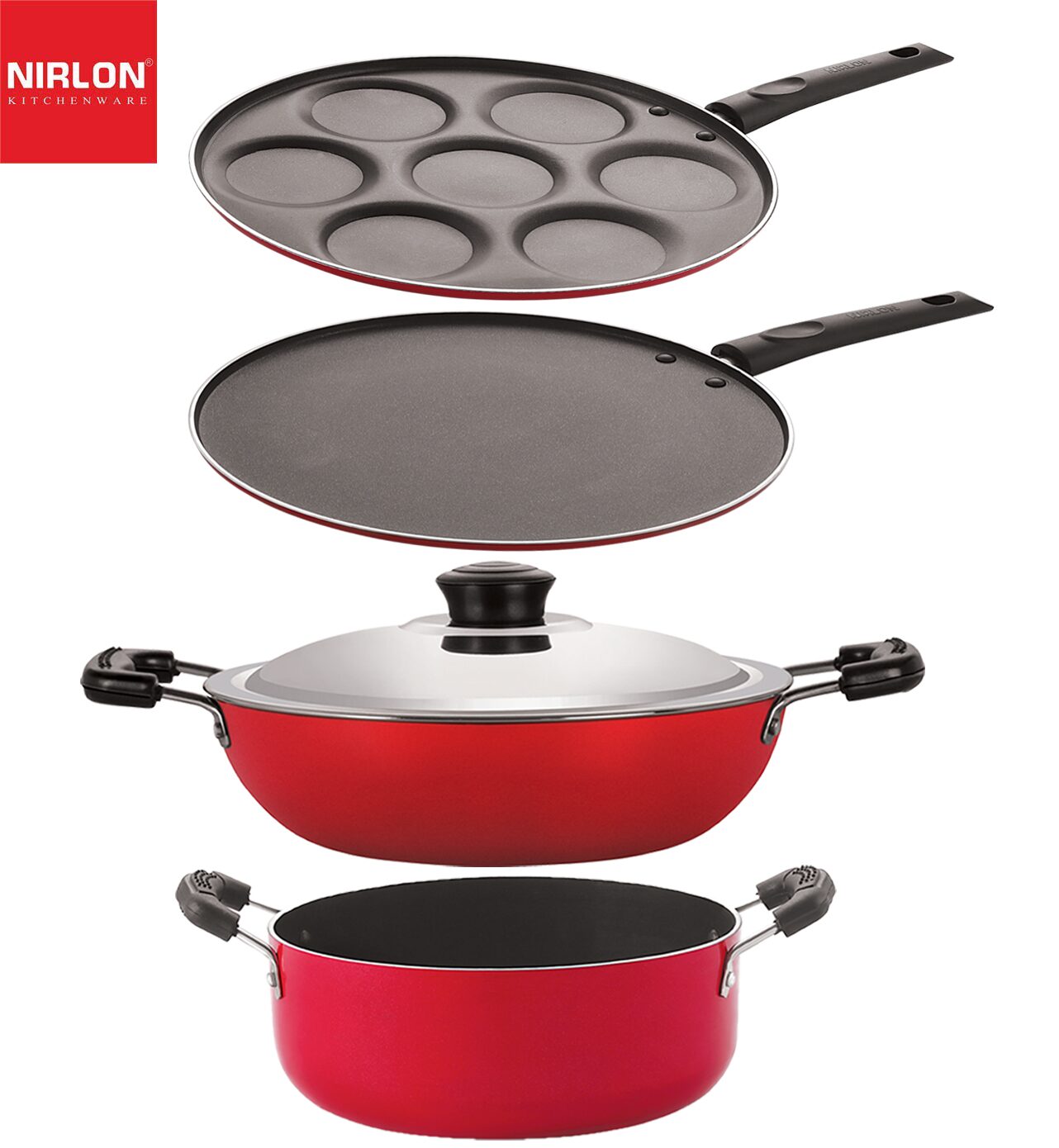 

Nirlon Non stick Aluminium Cookware Set of 4 pcs