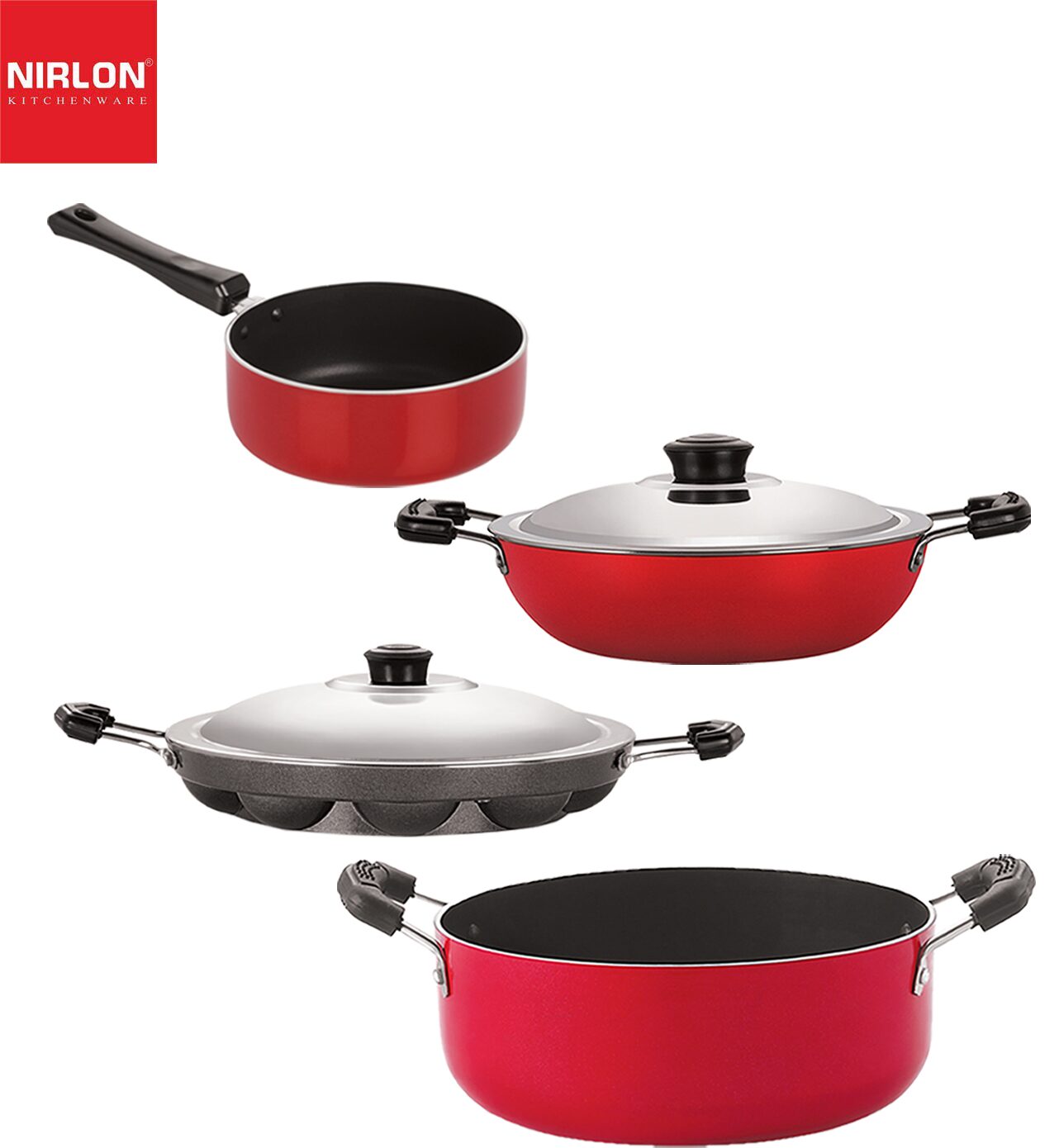 

Nirlon Non-Stick Aluminium Cookware Set of 4 pcs Red Color