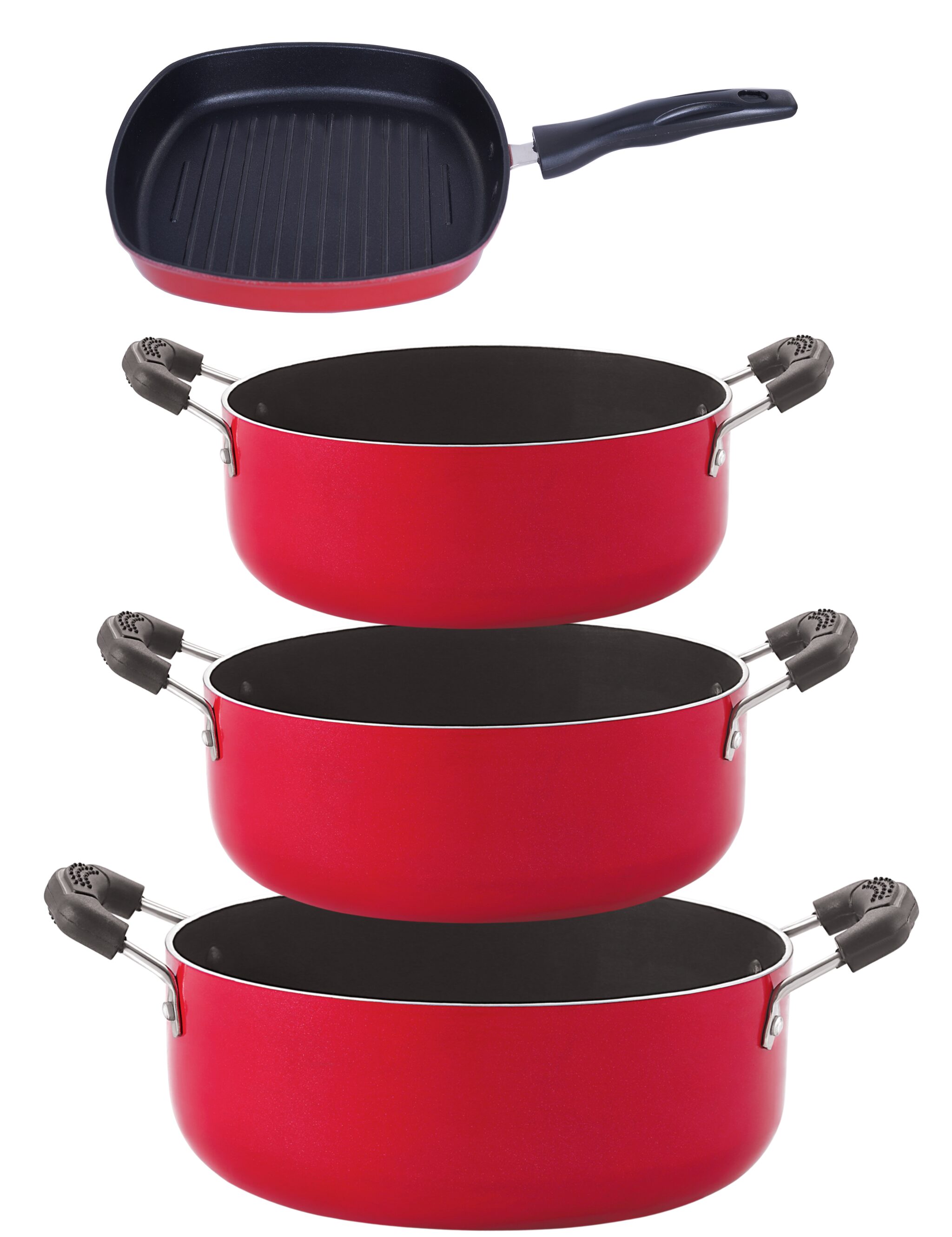 

Nirlon Non-Stick Aluminium Cookware Set 4-pcs Red Black