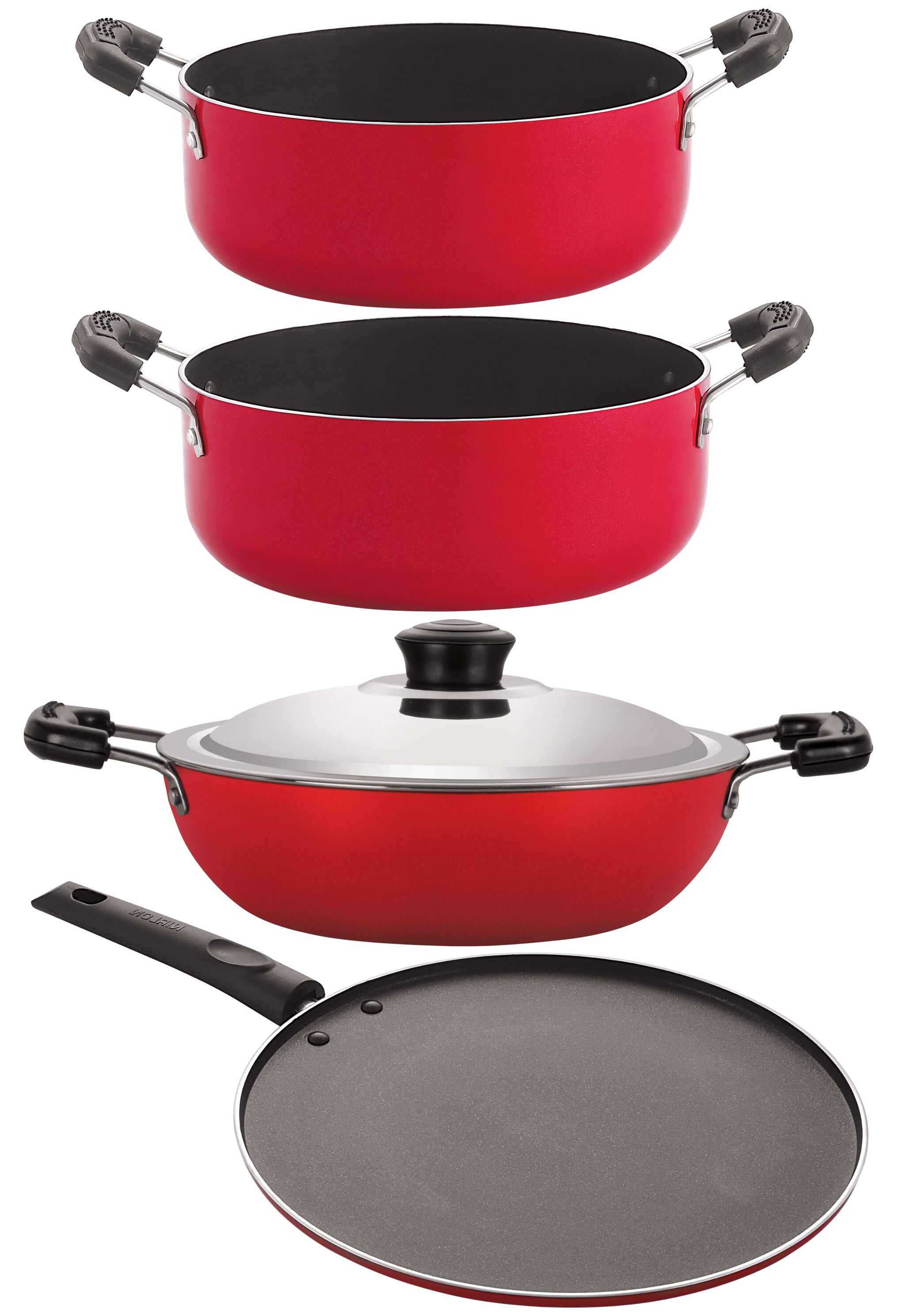 

Nirlon Non stick Aluminium Cooking Pan and Pot Utensils Combo Kitchen Sets 4 pcs