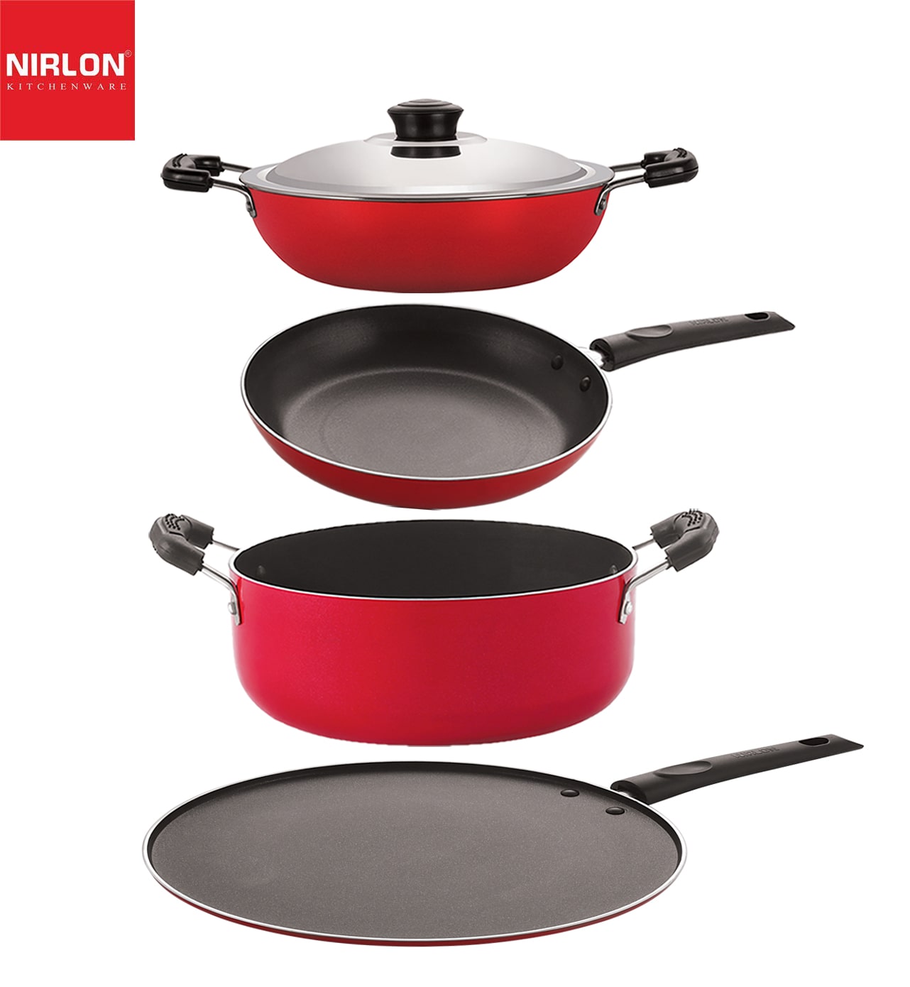 

Nirlon Non stick Aluminium Cookware Essential Gift Set of 4 pcs with Bakelite Handle