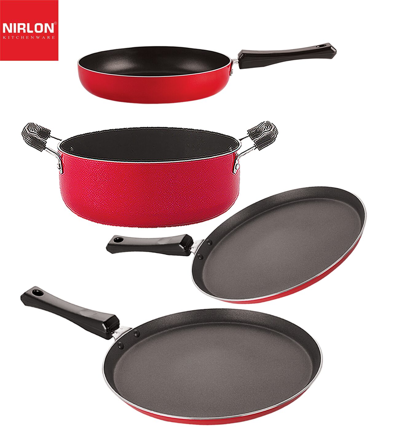 

Nirlon Non-Stick Aluminium Pfoa Free Non-Toxic Durable Kitchenware Set of 4 pcs