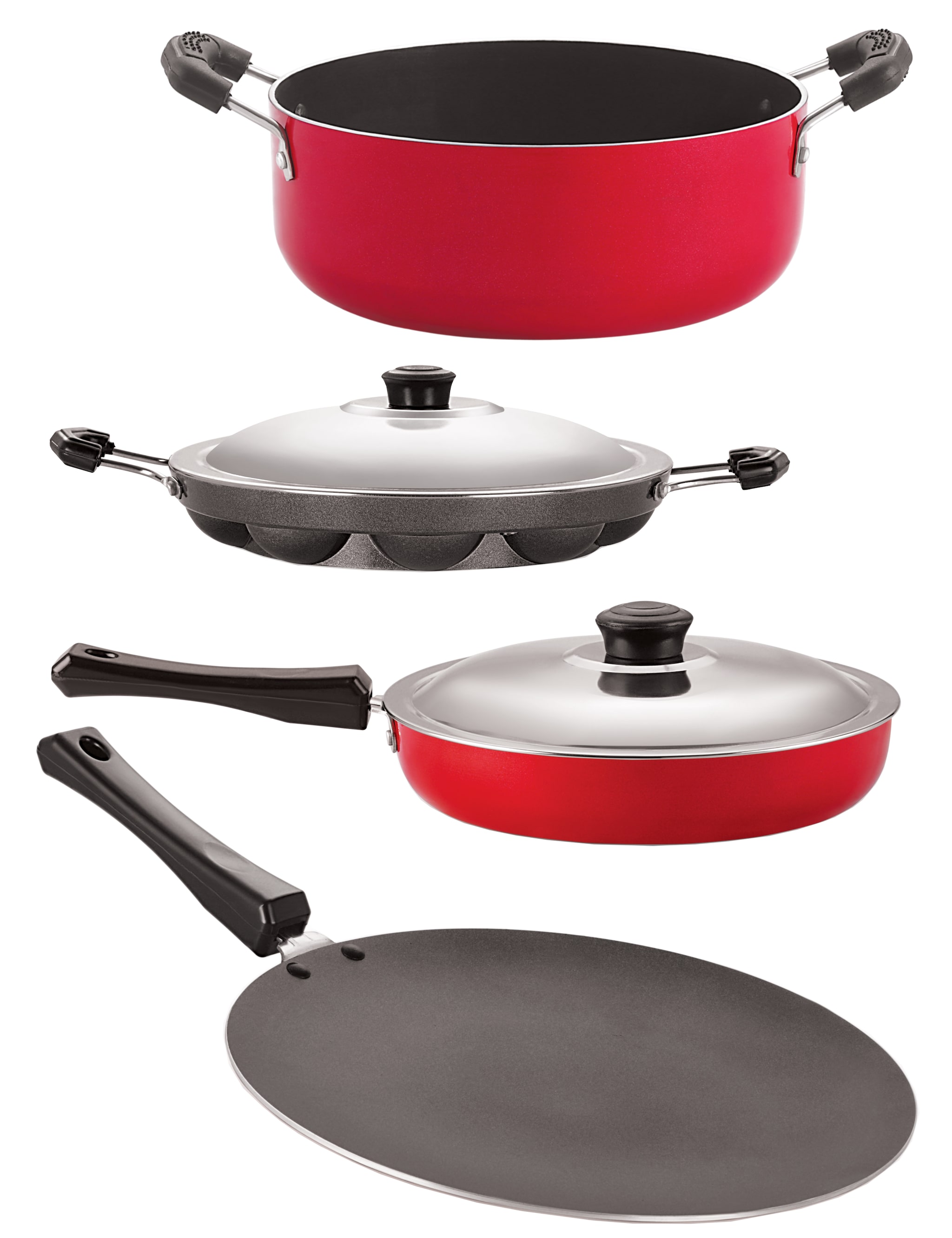 

Nirlon Non-Stick Aluminium Cookware Set 4-pcs Red-Black