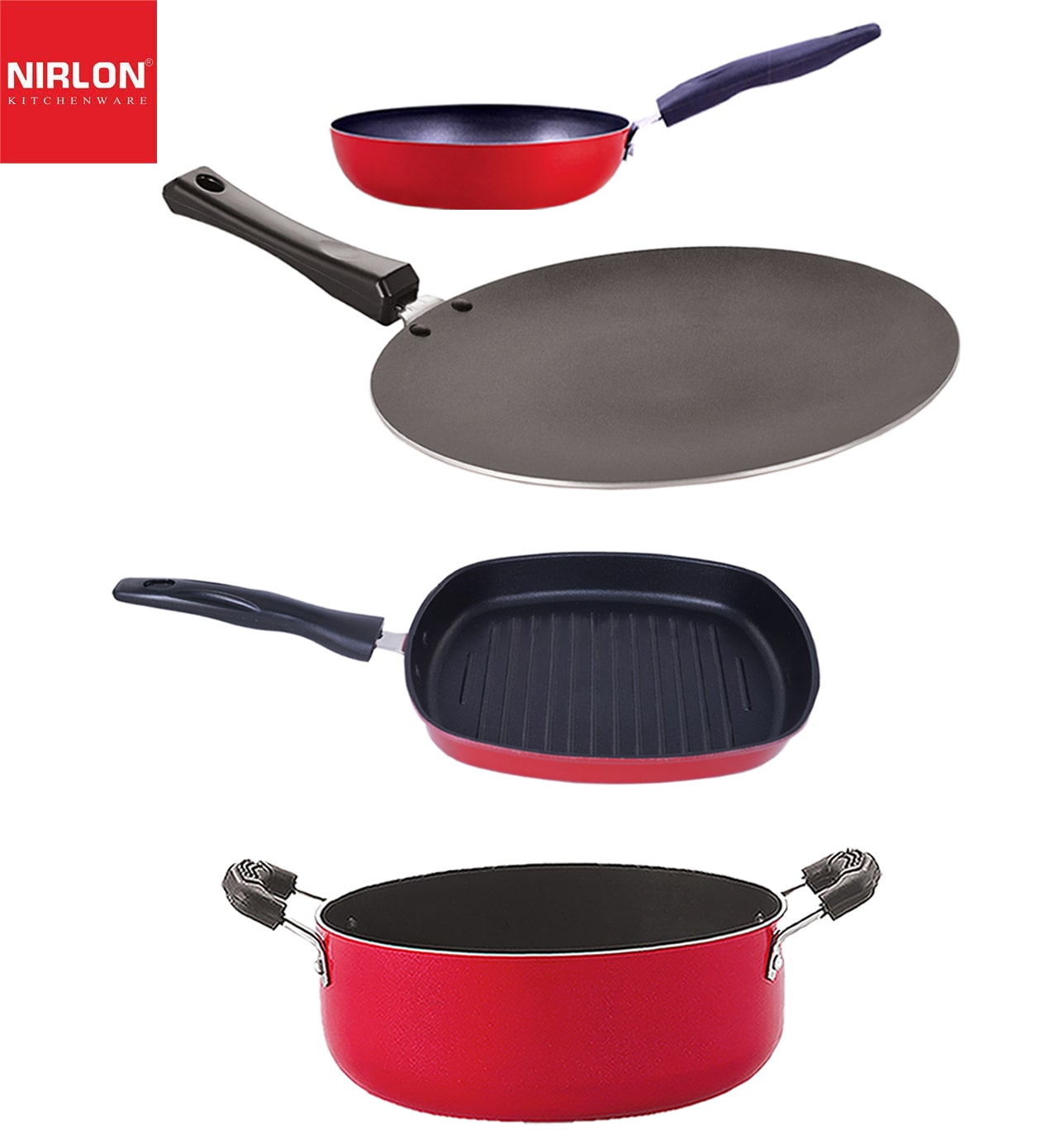 

Nirlon Non stick Coated Heat Resistance Pfoa Free Aluminium Cookware Utencil Gift Set of 4-pcs