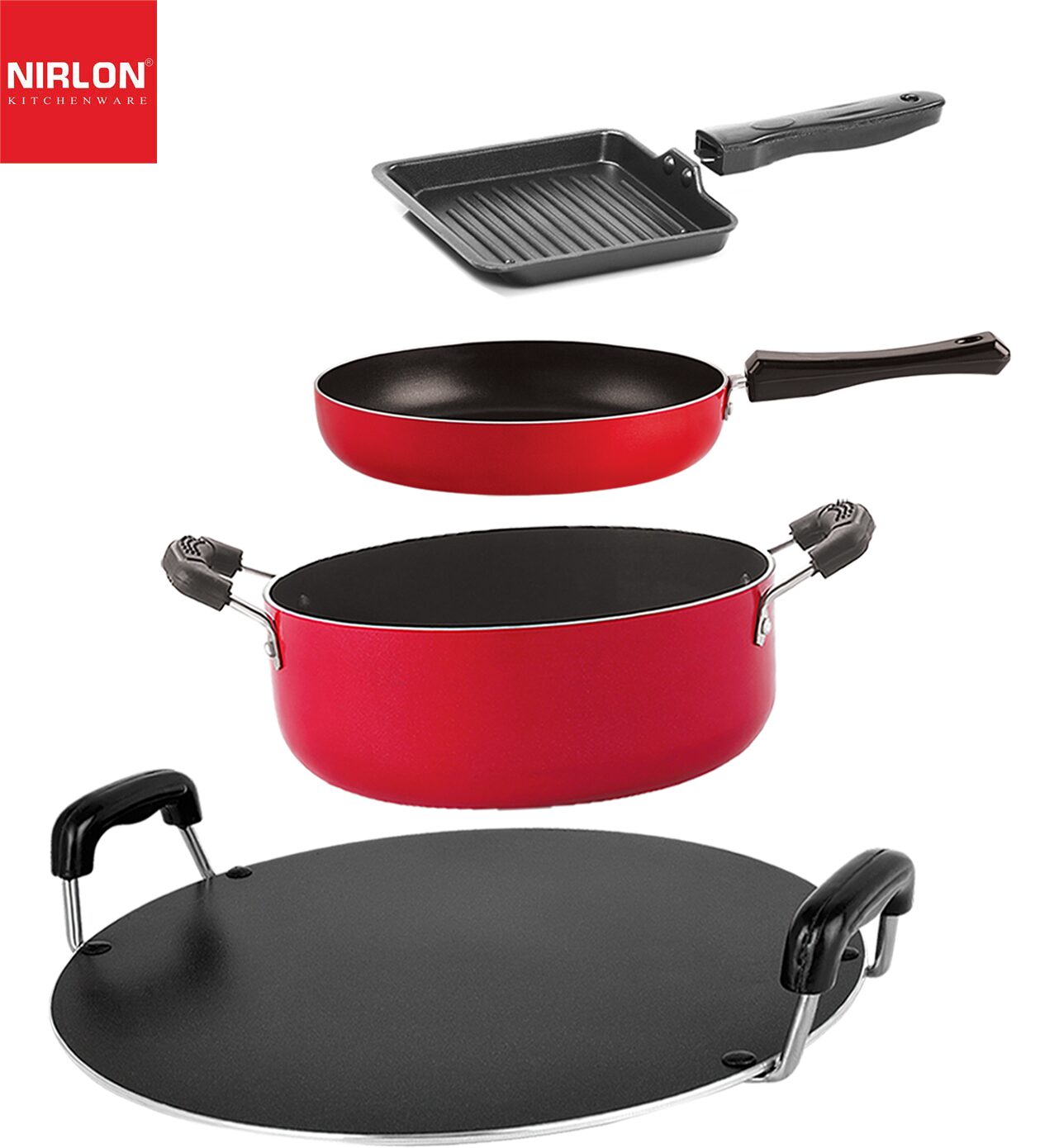 

Nirlon Non-Stick Aluminium Heat Resistance Cookware Set of 4 pcs with Bakelite Handle