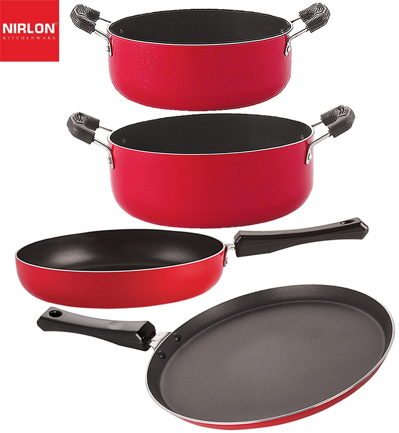 

Nirlon Non stick Aluminium Heat Resistance Cookware Set of 4 pcs with Bakelite Handle