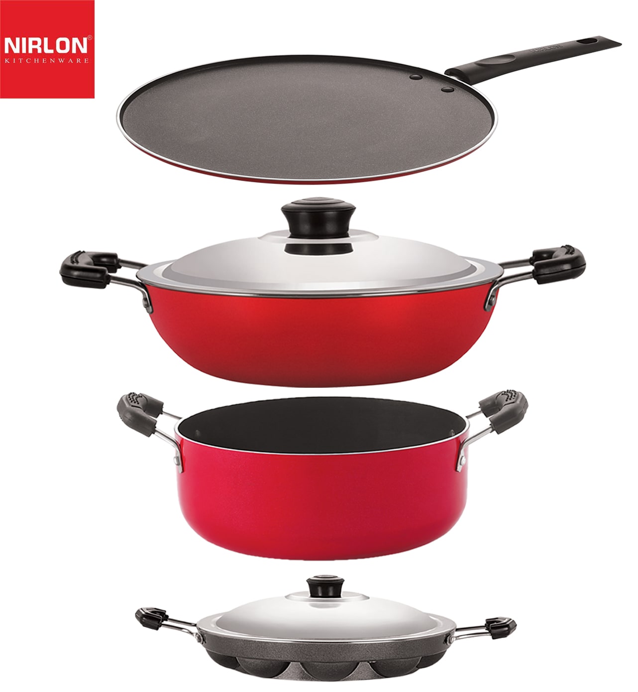 

Nirlon Non stick Cookware Pots Pan Combo Set of 4-Piece with Bakelite Handle