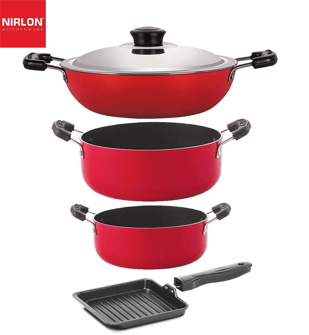 

Nirlon non stick cookware Set of 4-Piece combo with bakelight handle
