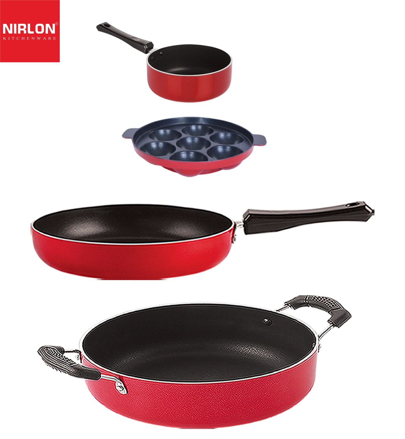 

Nirlon Non stick Coated Aluminium Pfoa Free Kitchenware Essential Gift Set of 4 pcs