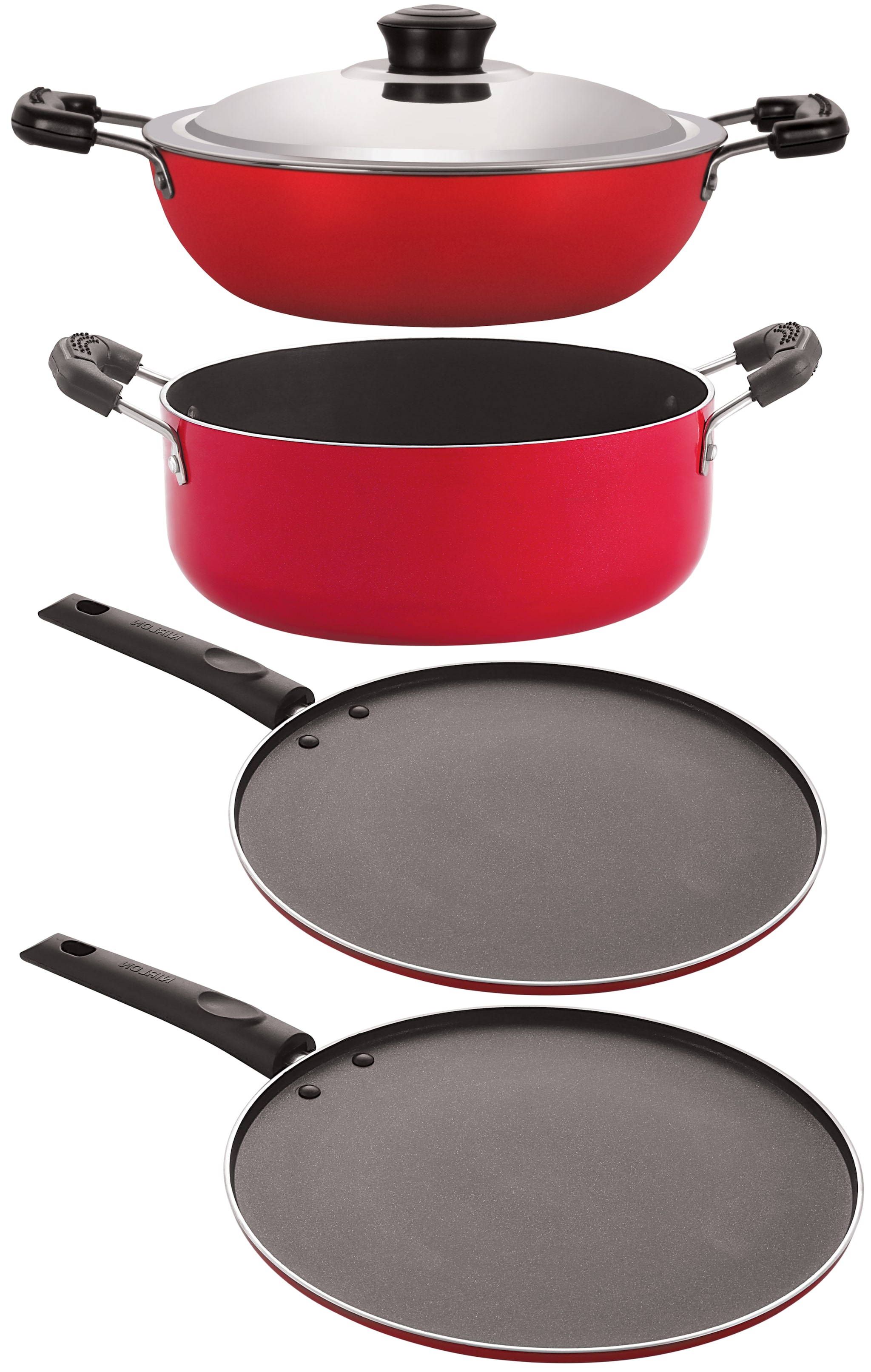 

Nirlon Non-Stick Coated Heat Resistance Pfoa Free Aluminium Kitchenware Combo Set of 4Pcs