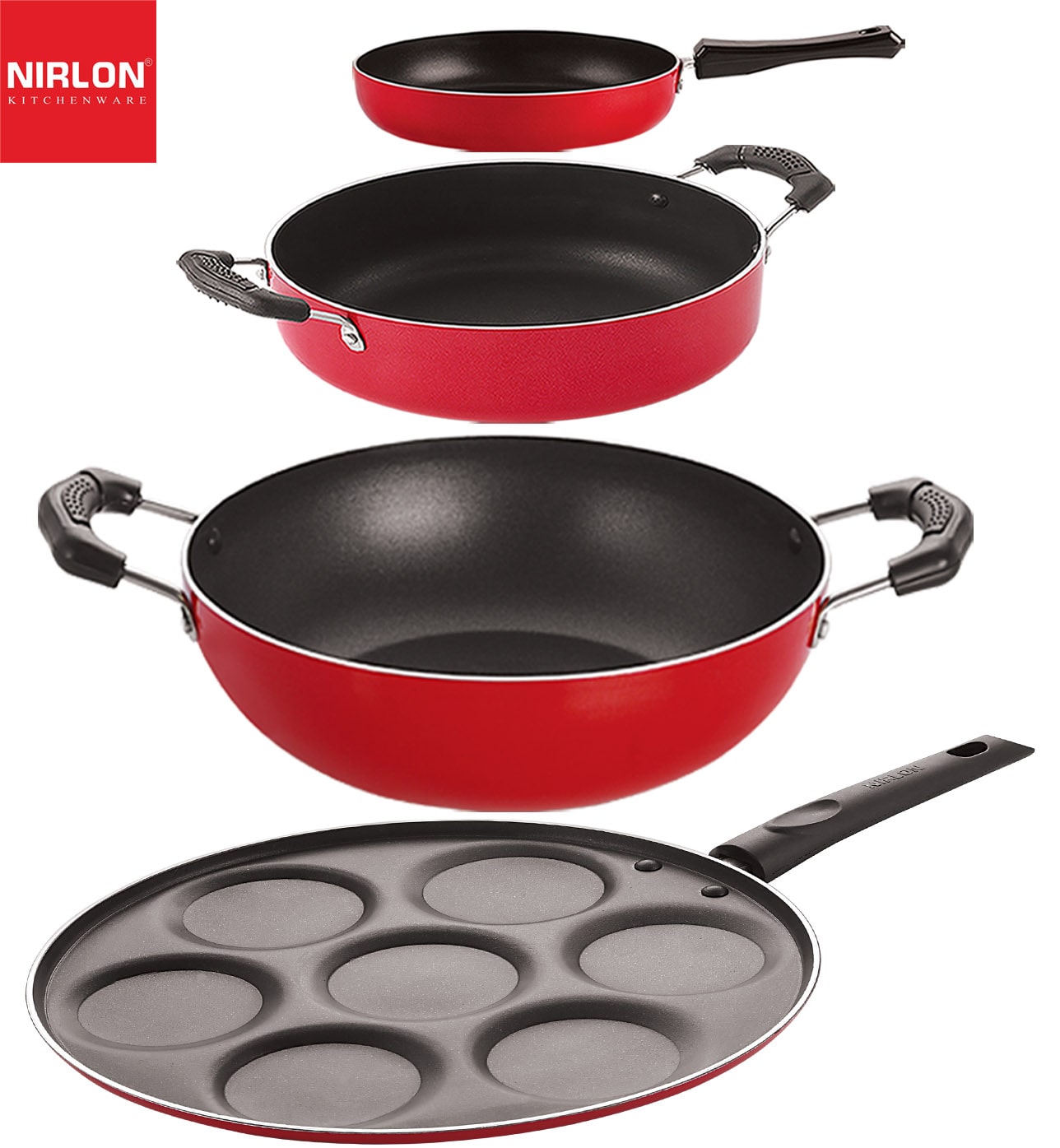 

Nirlon Non-Stick Coated Aluminium Pfoa Free Kitchenware Essential Combo Set of 4 pcs