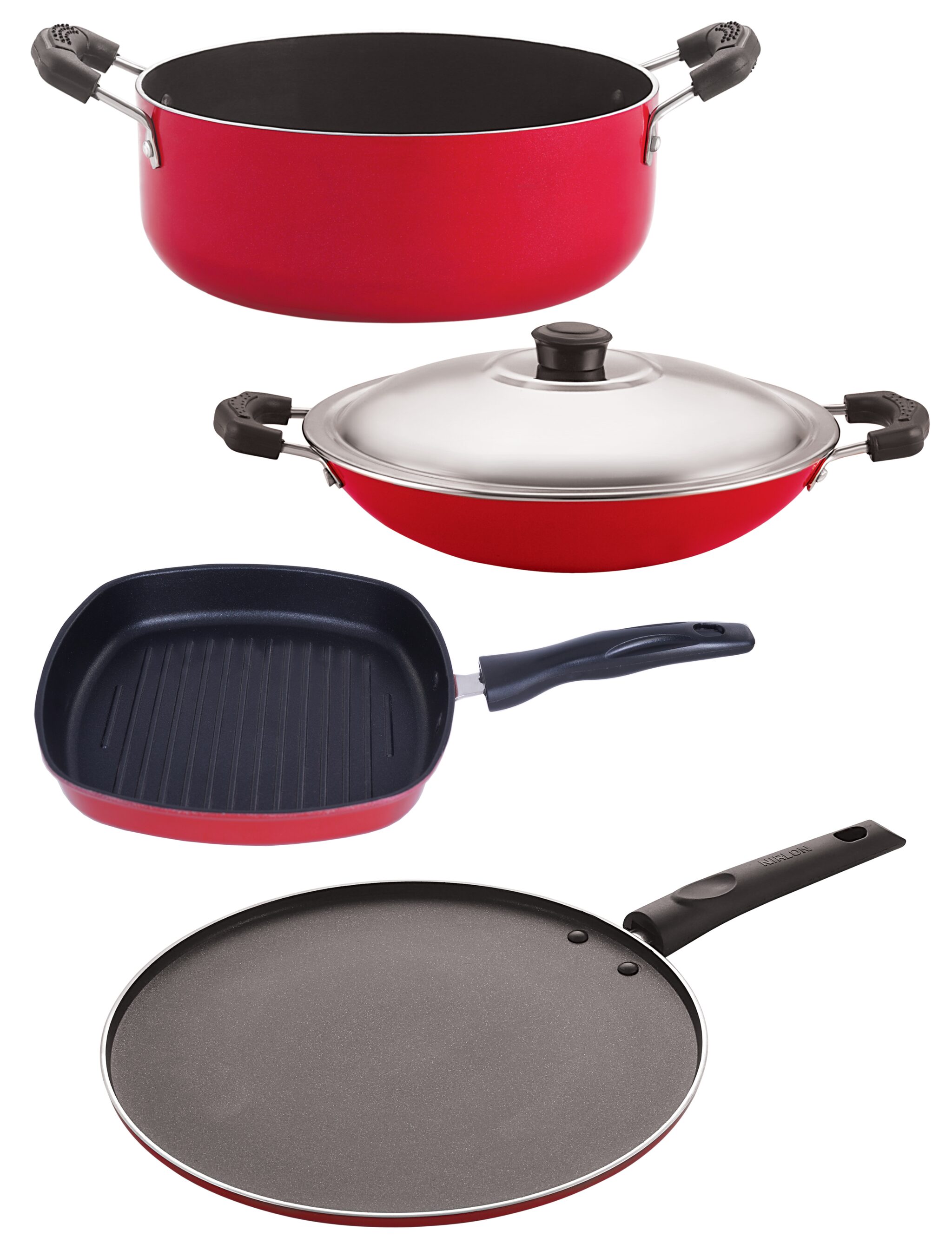 

Nirlon Non-Stick Aluminium Cookware Essential Combo Gift Set Offer with Bakelite Handle