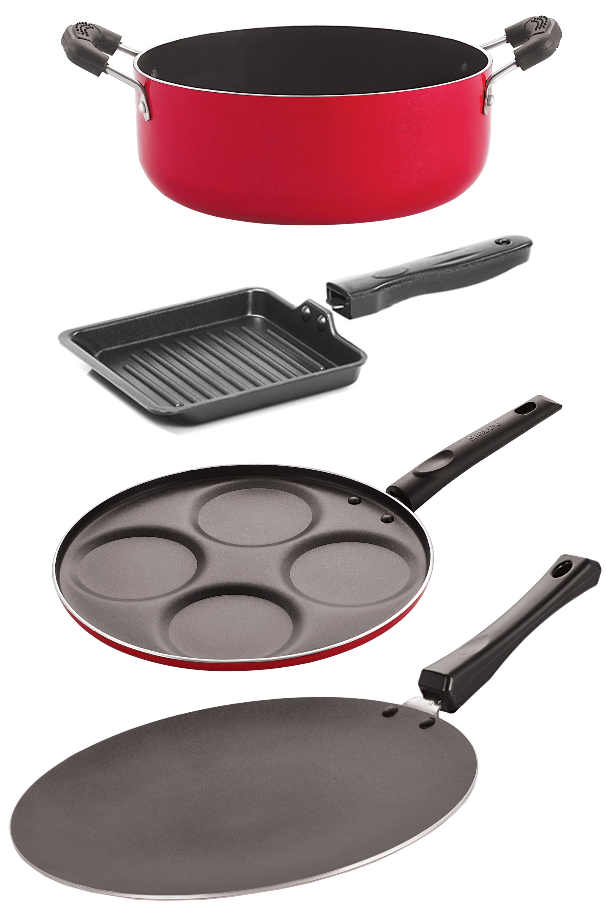 

Nirlon Non stick Aluminium Cookware Set 4 pcs