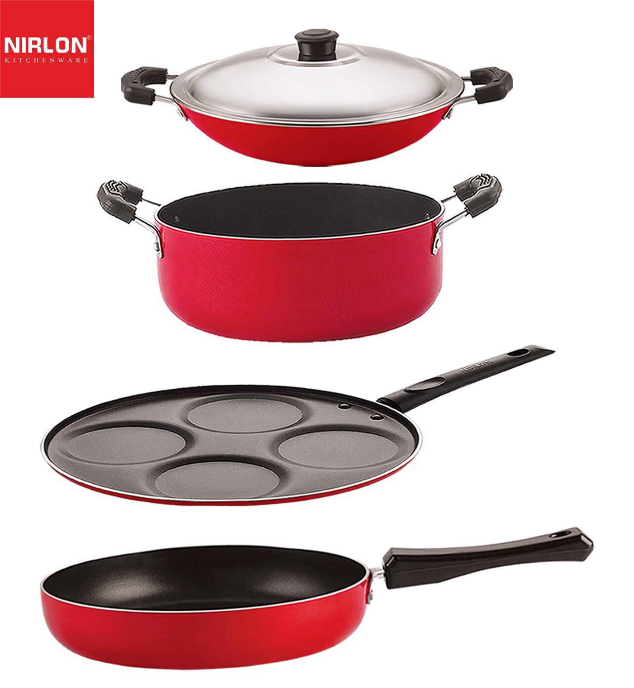 

Nirlon Non stick Aluminium Cookware Set of 4 pcs
