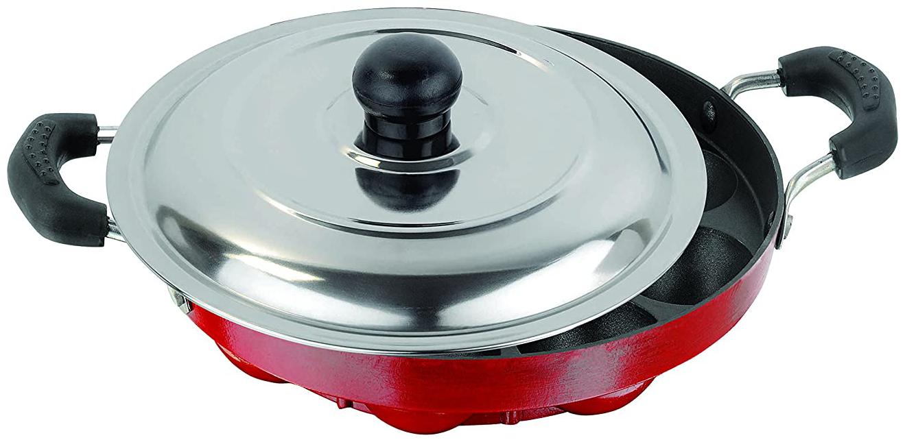 

Nirlon Non-Stick Aluminium Appapatram With Steel Lid 12 Cavity (Set of 2)