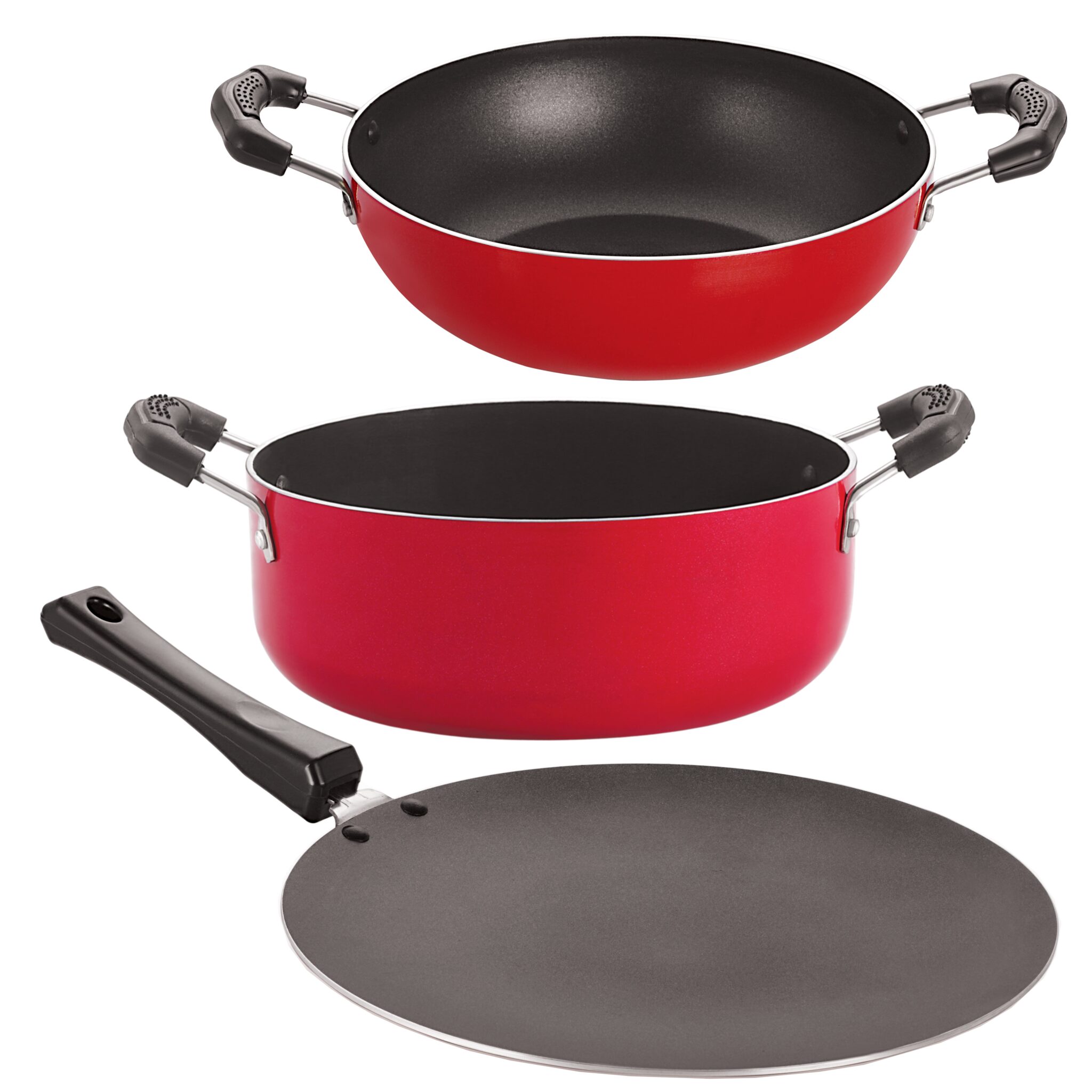 

Nirlon Non-Stick Aluminium Cookware Set Red Black Color