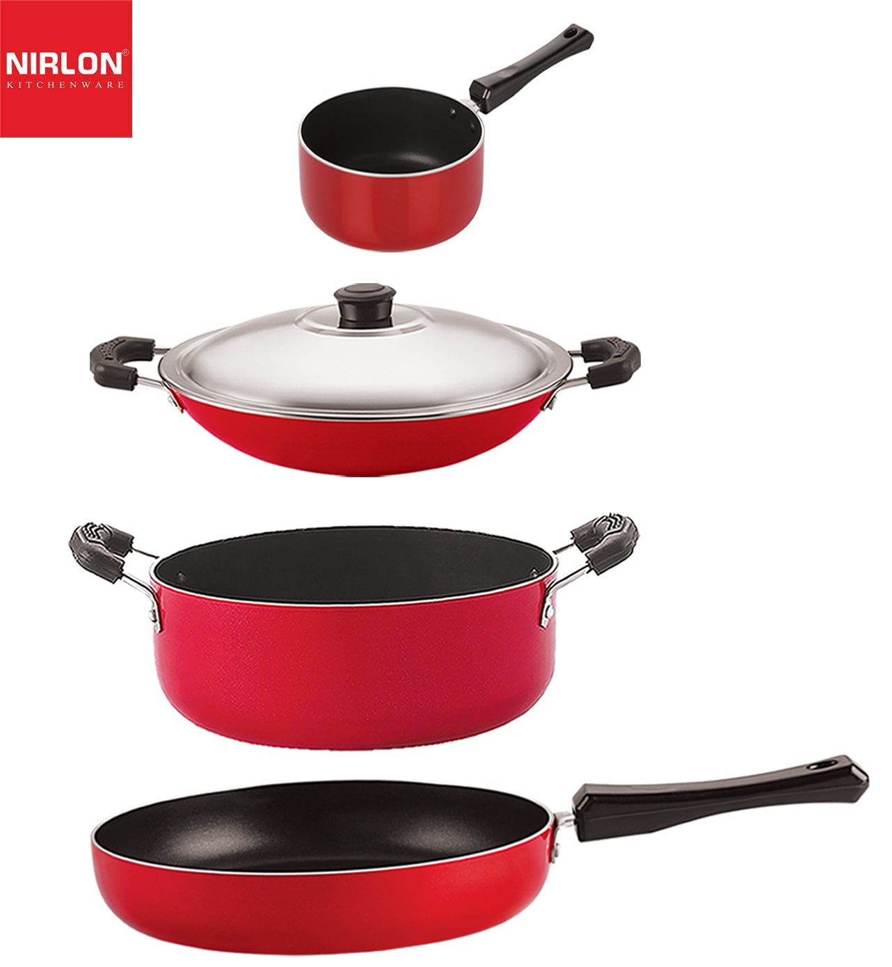 

Nirlon non stick cookware pot pan Set of 4 pcs with bakelight handle