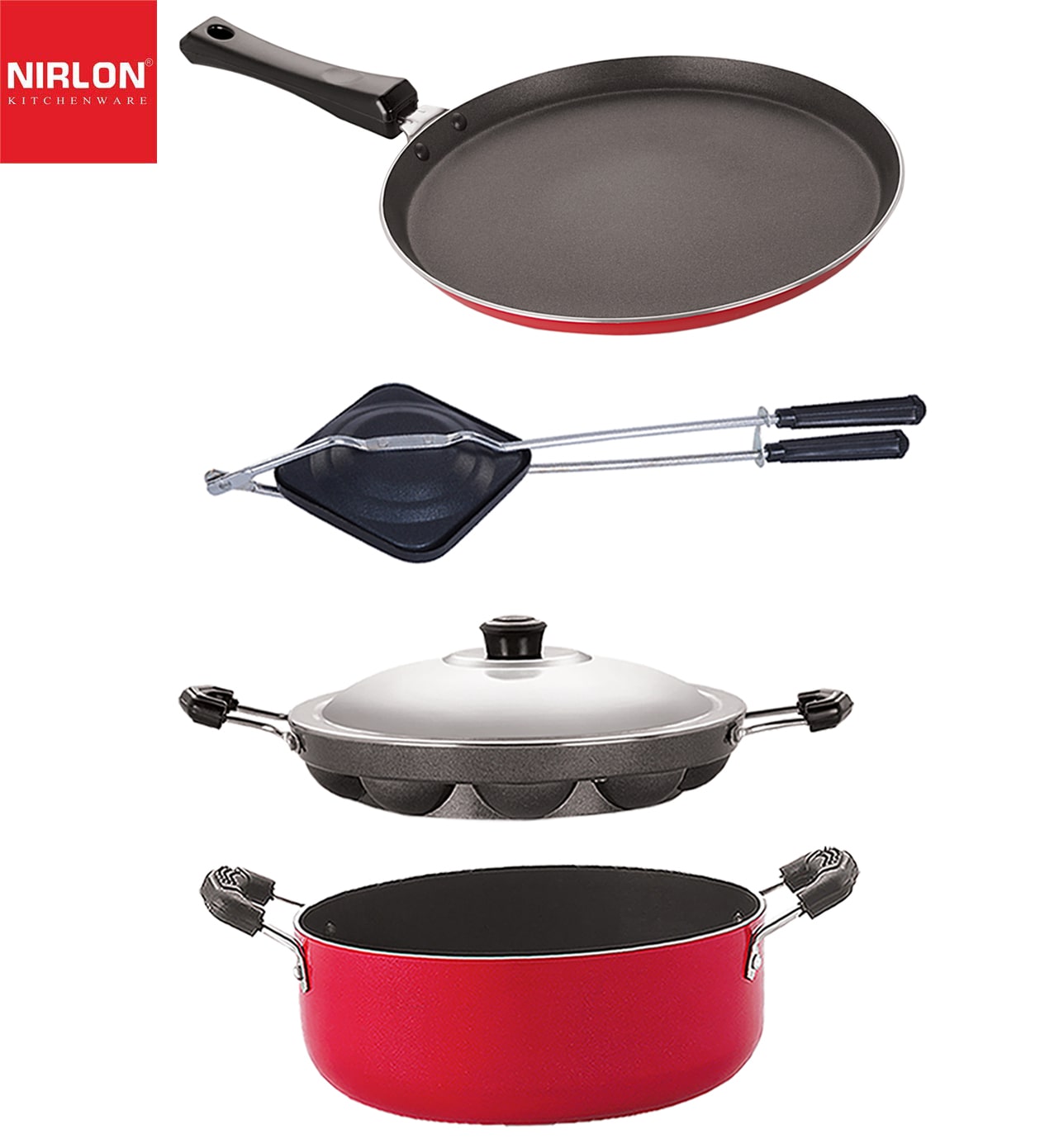 

Nirlon Non-Stick Aluminium Cookware Essential Combo Gift Set of 4 pcs with Bakelite Handle