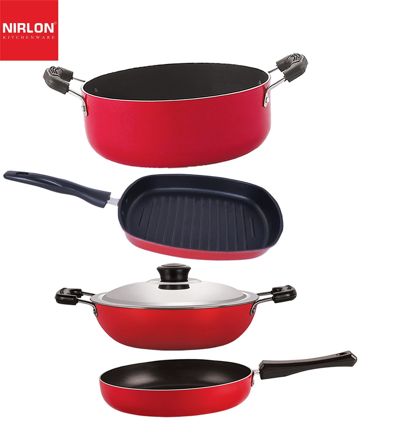 

Nirlon Non stick PFOA Free Gas Compatible Cookware Utensil Item Set of 4 pcs