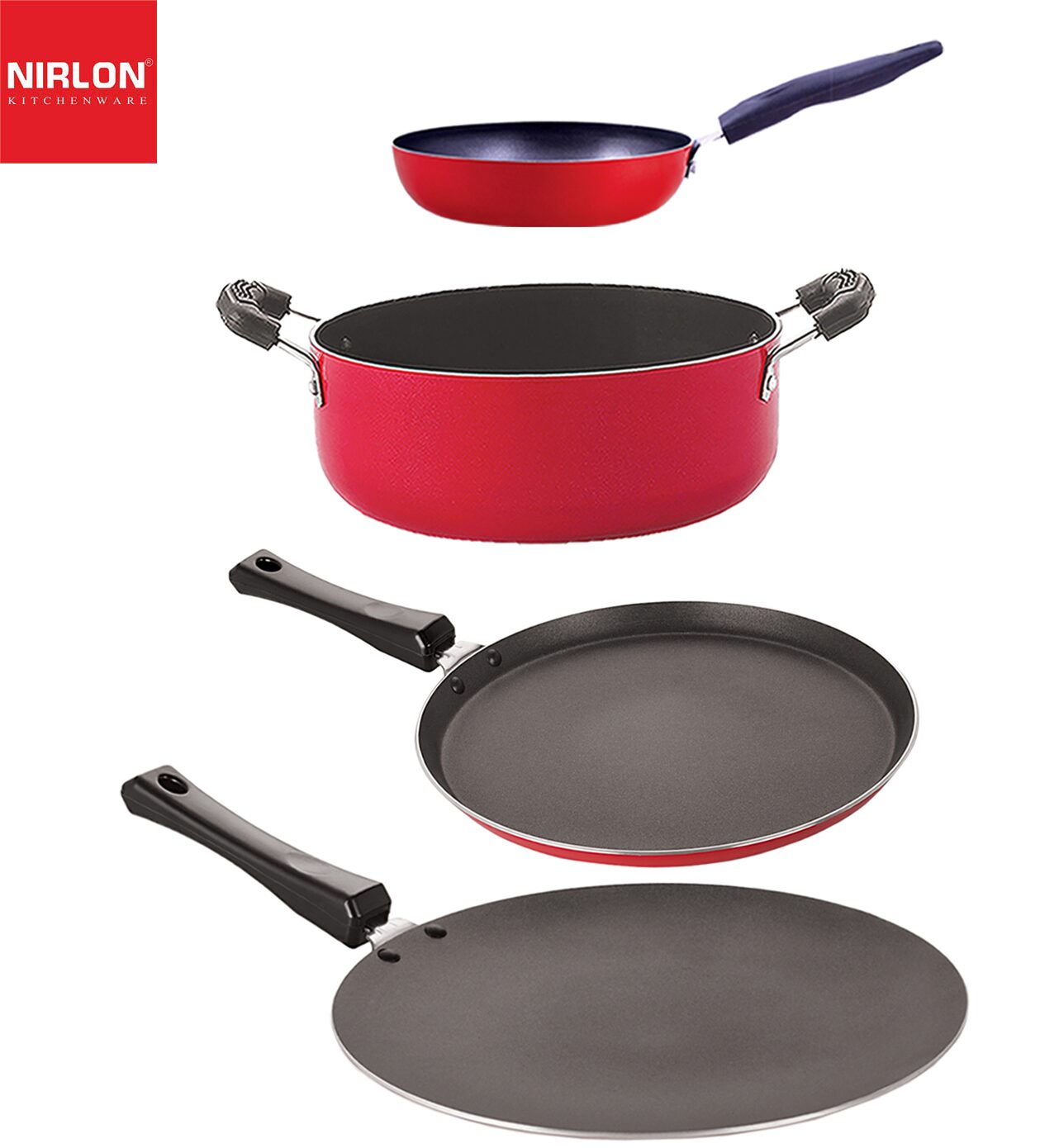 

Nirlon Non-Stick Aluminium Pfoa Free Non-Toxic Durable Kitchenware Set of 4 pcs