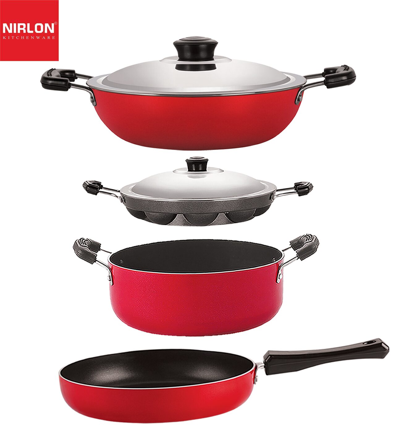 

Nirlon Non stick PFOA Free Gas Compatible Cookware Utensil Item Set of 4 pcs