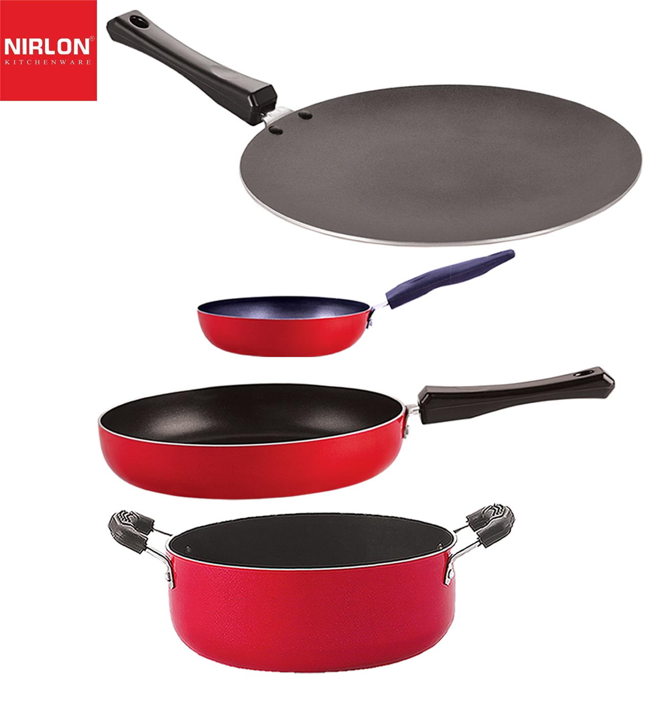 

Nirlon Non-Stick Aluminium Cookware Set of 4-pcs