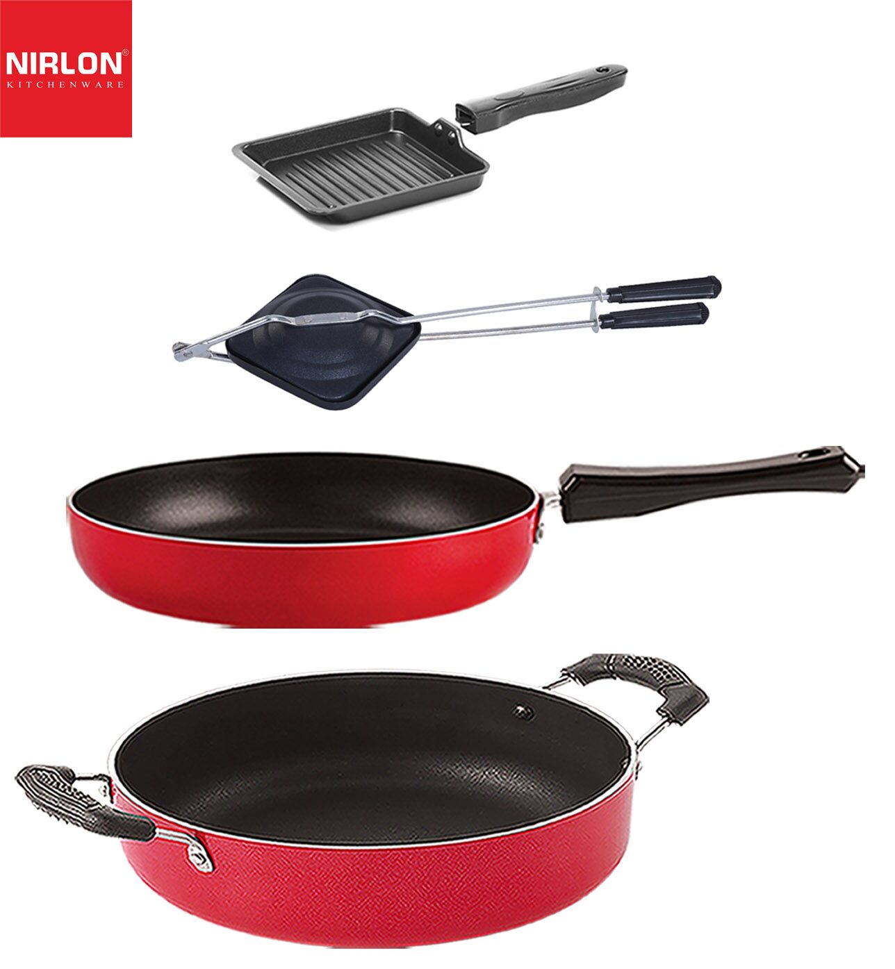 

Nirlon Non stick Aluminium Cookware Set of 4 pcs