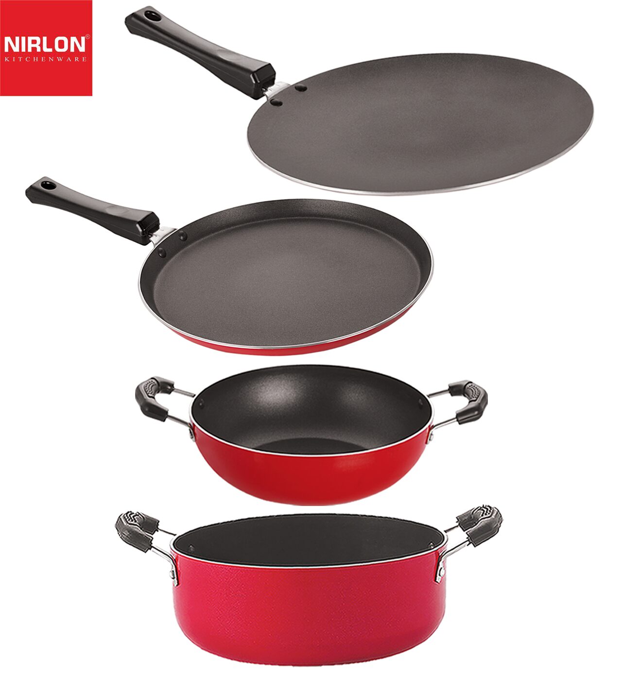 

Nirlon Non stick Pots and Pans Non stick Cookware Set of 4 pcs with Bakelite Handle