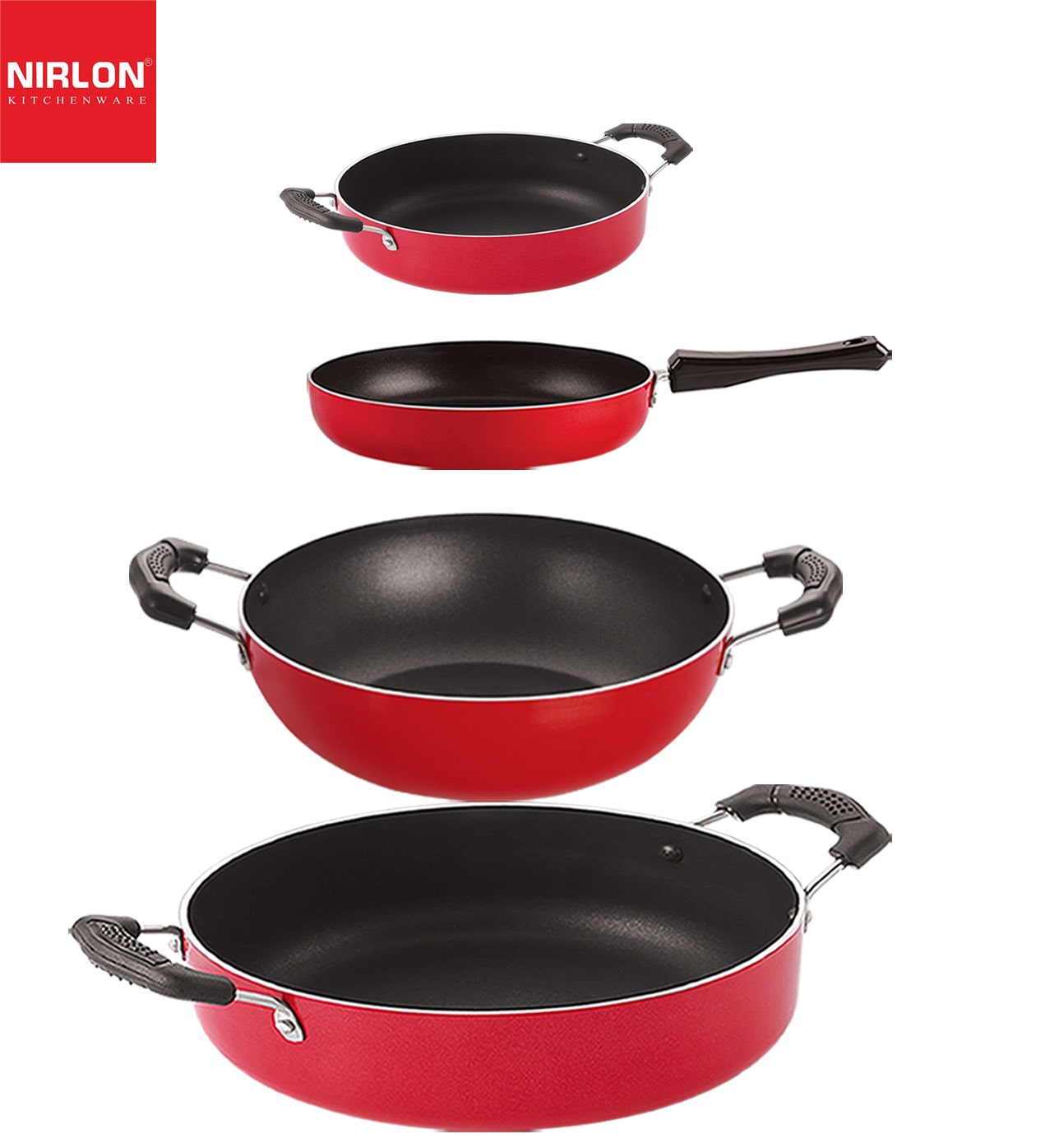 

Nirlon Non stick PFOA Free Gas Compatible Cookware Utensil Item Set of 4 pcs