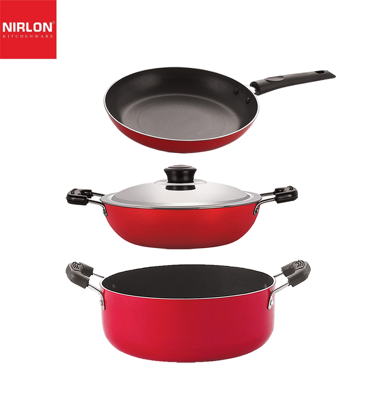 

Nirlon non stick cookware pot pan Set of 3 pcs with bakelight handle