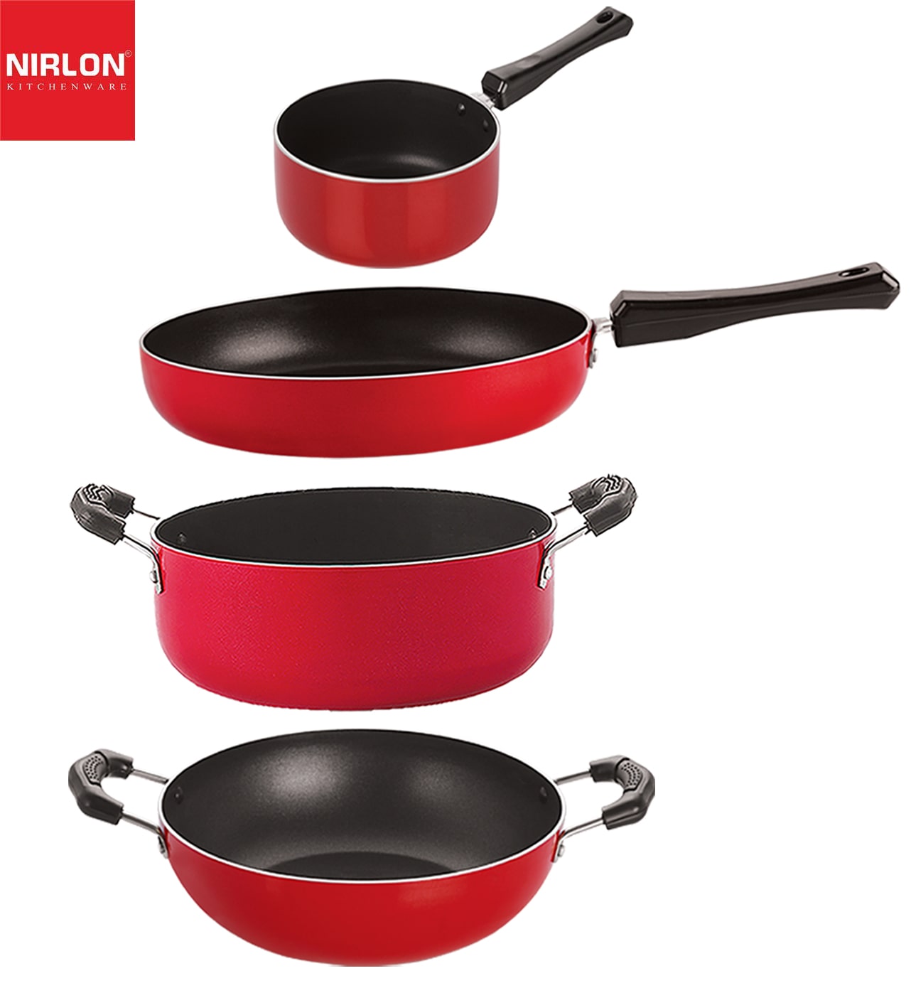 

Nirlon Non stick Aluminium Cookware Set of 4 pcs