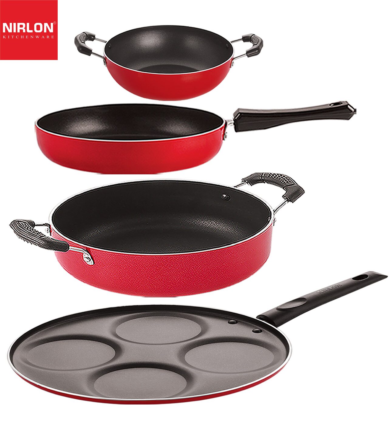 

Nirlon Non-Toxic Oil Free Non stick Cookware Essential Gift Set of 4 pcs with Bakelite Handle