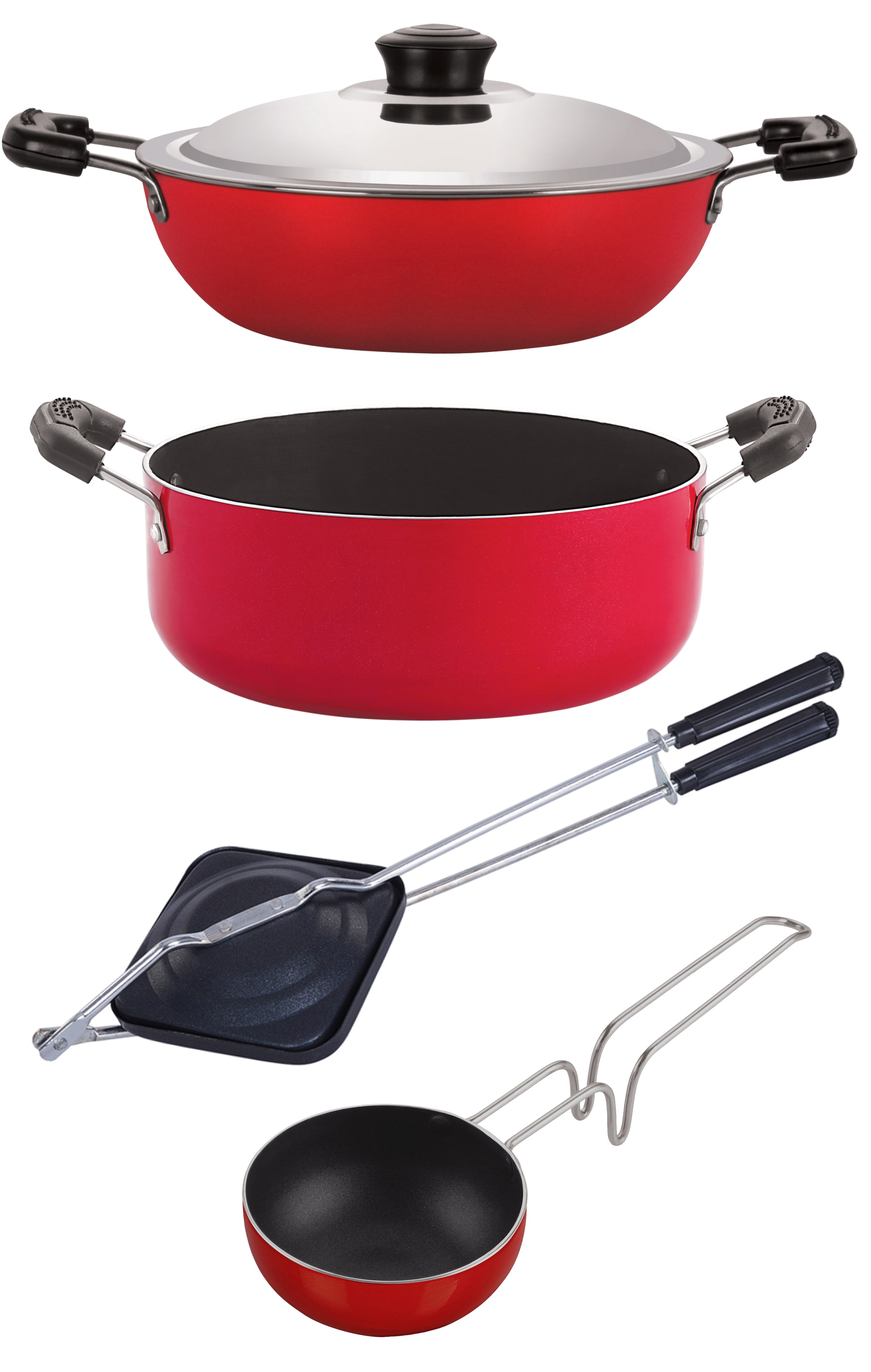 

Nirlon Non Toxic Oil Free Non stick Cookware Essential Gift Set of 4-Pices with Bakelite Handle