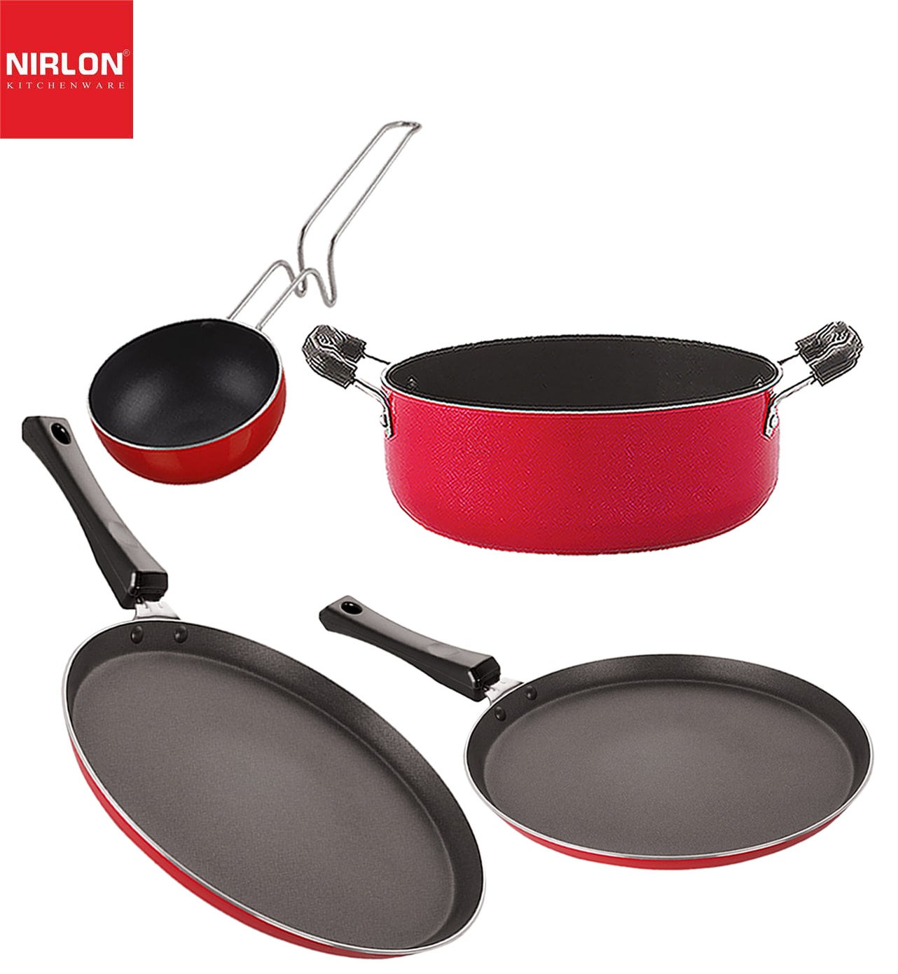 

Nirlon Non-Toxic Oil Free Non-Stick Cookware Essential Combo Set of 4 pcs with Bakelite Handle