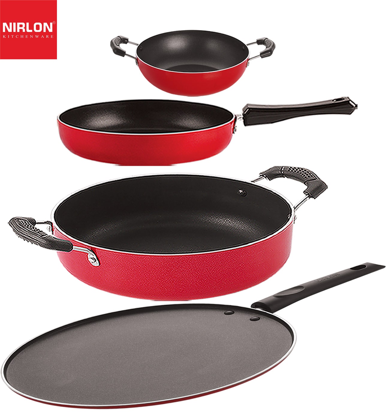 

Nirlon Non-Toxic Oil Free Non stick Cookware Essential Gift Set of 4 pcs with Bakelite Handle