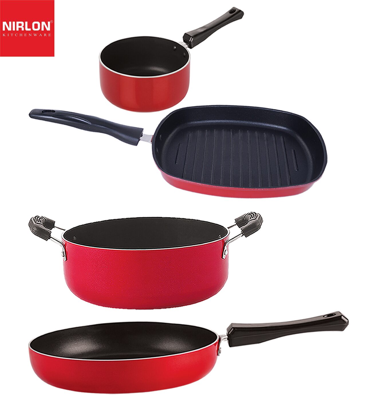 

Nirlon Non-Toxic Oil Free Non-Stick Cookware Essential Combo Set of 4 pcs with Bakelite Handle