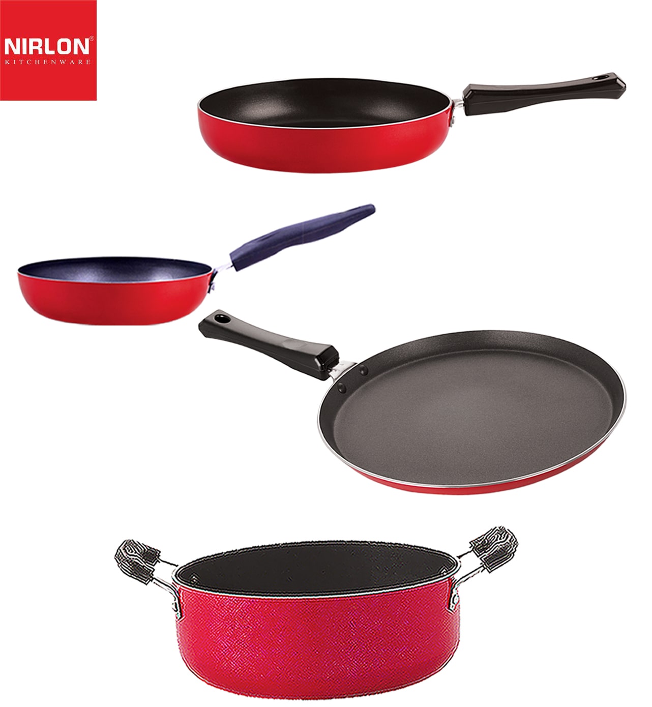 

Nirlon Non-Toxic Oil Free Non stick Cookware Essential Gift Set of 4 pcs with Bakelite Handle