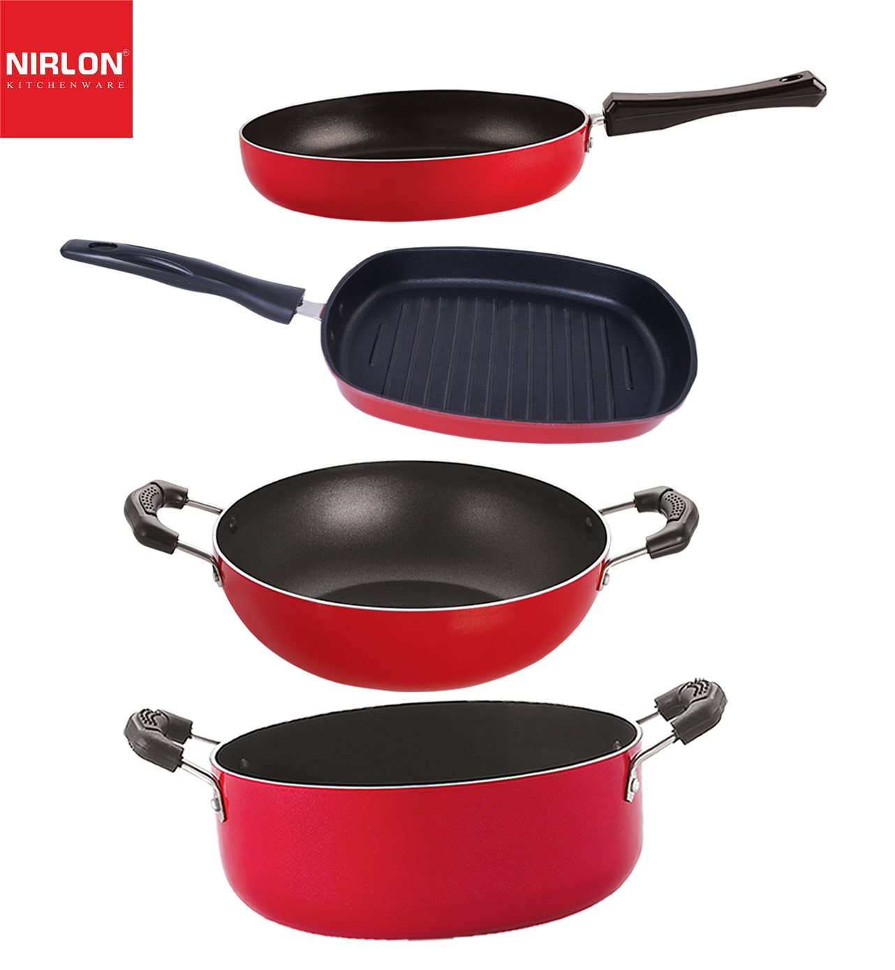 

Nirlon Non-Toxic Oil Free Non-Stick Cookware Essential Combo Set of 4 pcs with Bakelite Handle