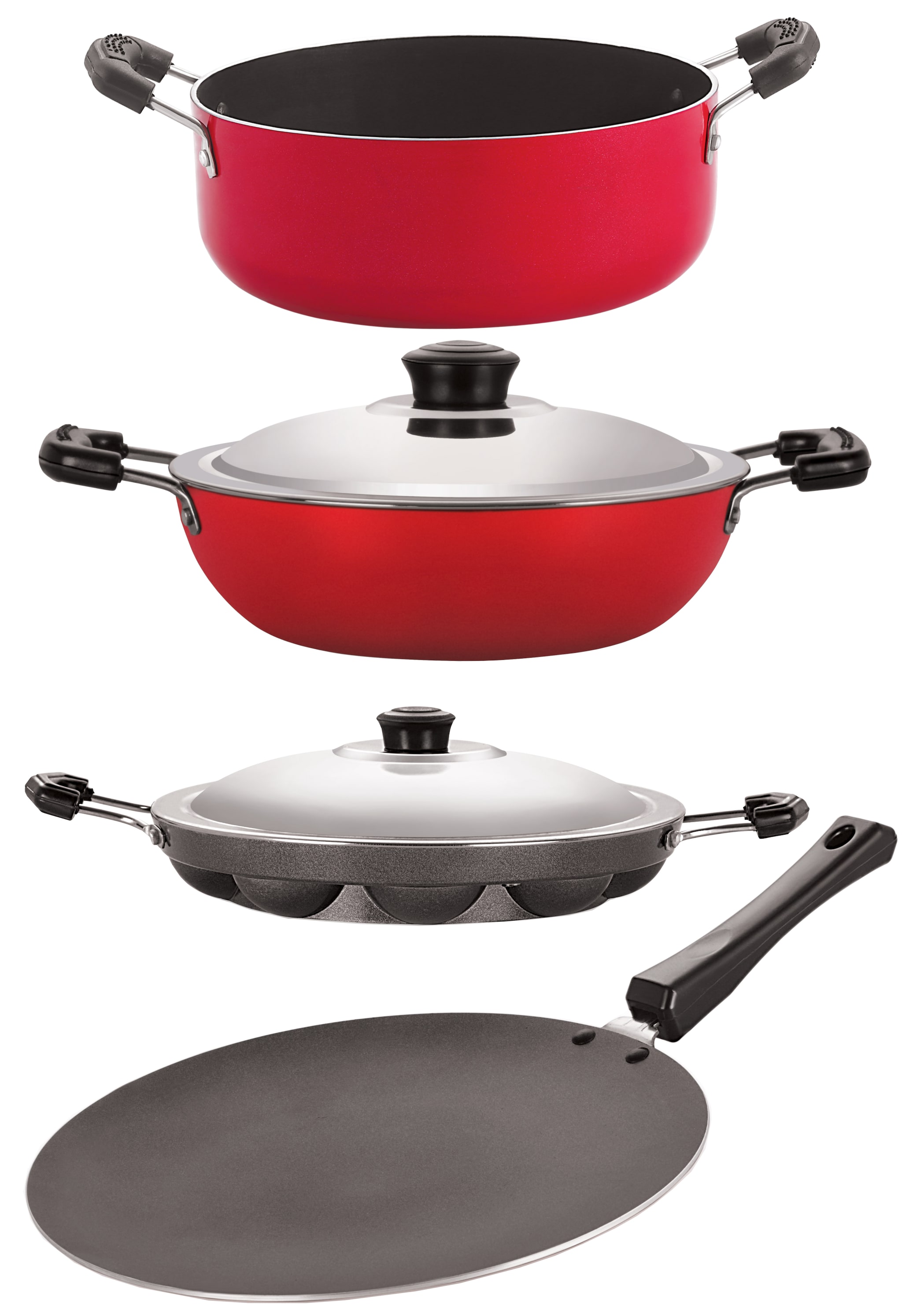 

Nirlon Nonstick Aluminium Heat Resistance Cookware 4 pcs Set with Bakelite Handle Gas Compatible