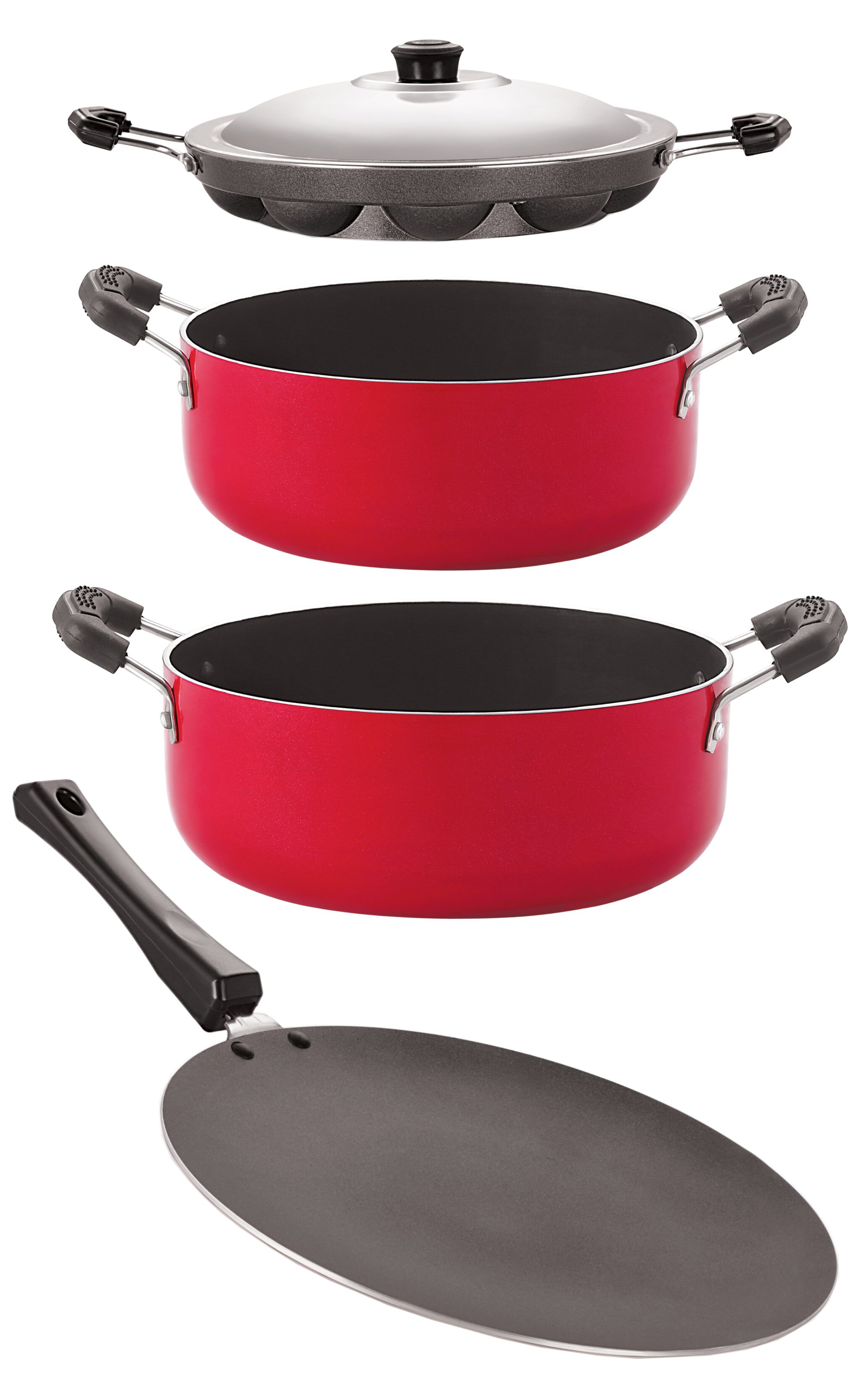 

Nirlon Nonstick Aluminium Cookware 4 pcs Set Red