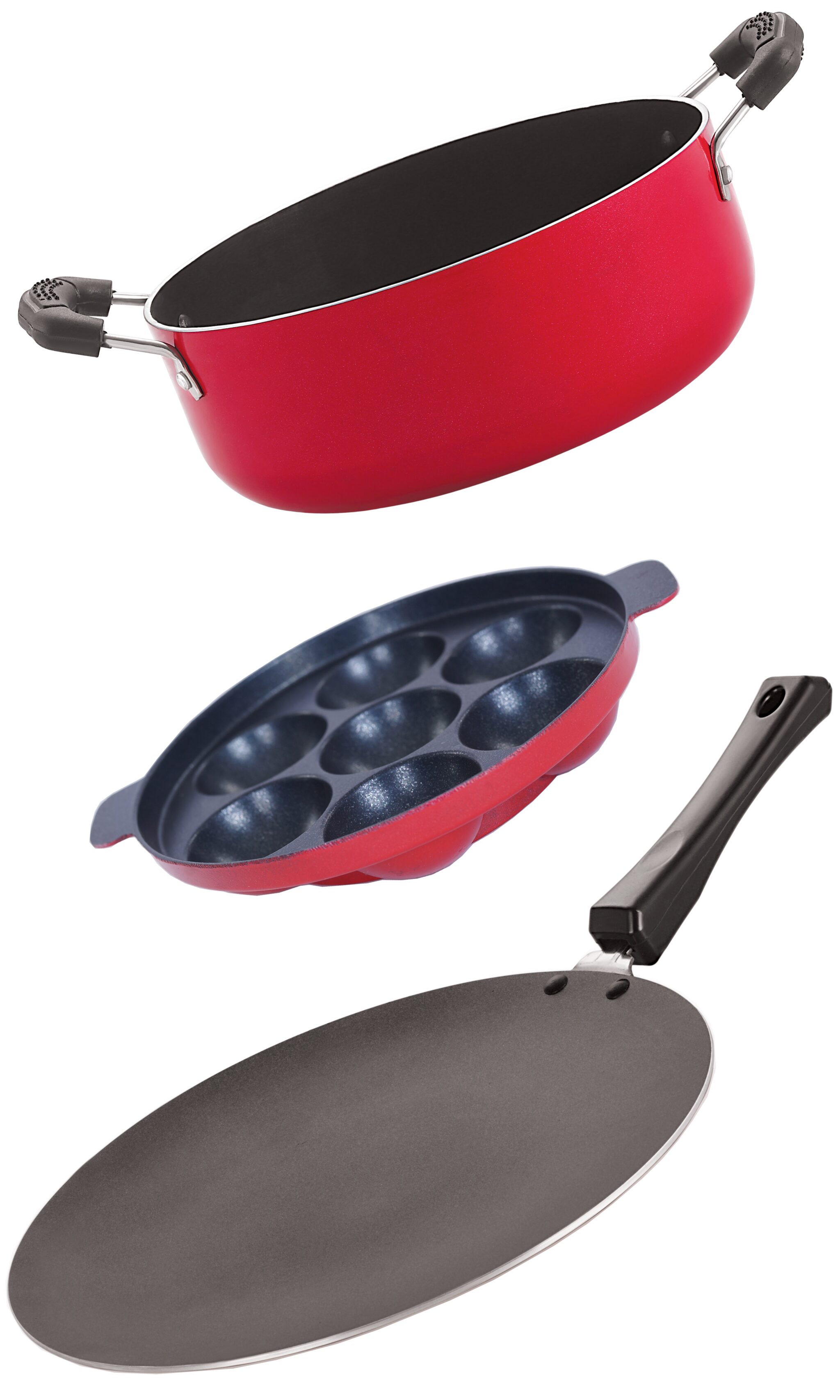 

Nirlon Nonstick Aluminium Heat Resistance Cookware 3 pcs Set with Bakelite Handle Gas Compatible