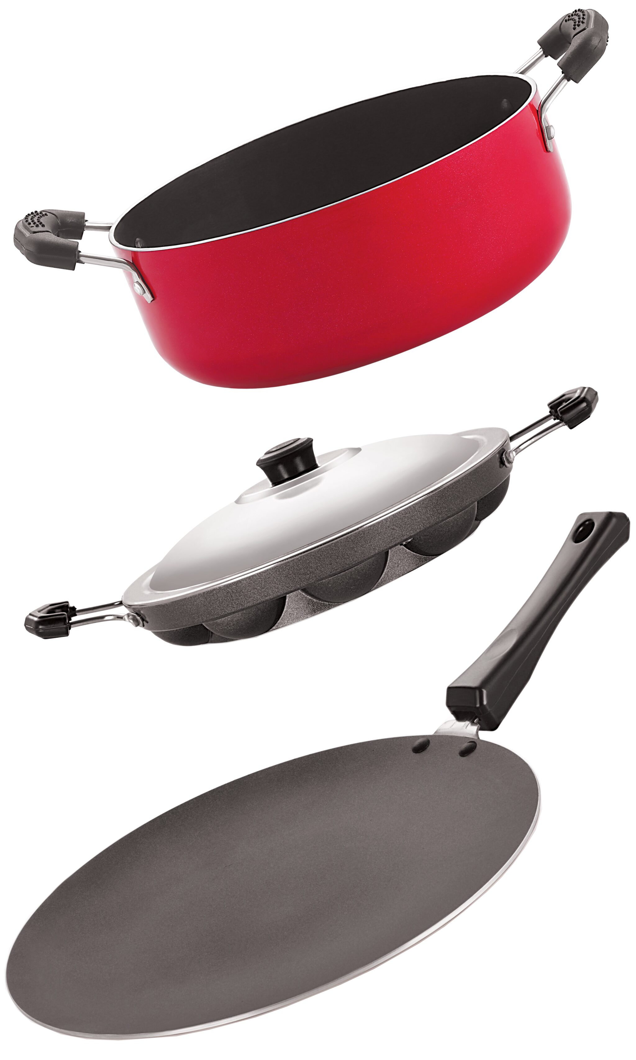 

Nirlon Nonstick PFOA Free Gas Compatible Cookware Utensil Item 3 pcs Set with Bakelite Handle