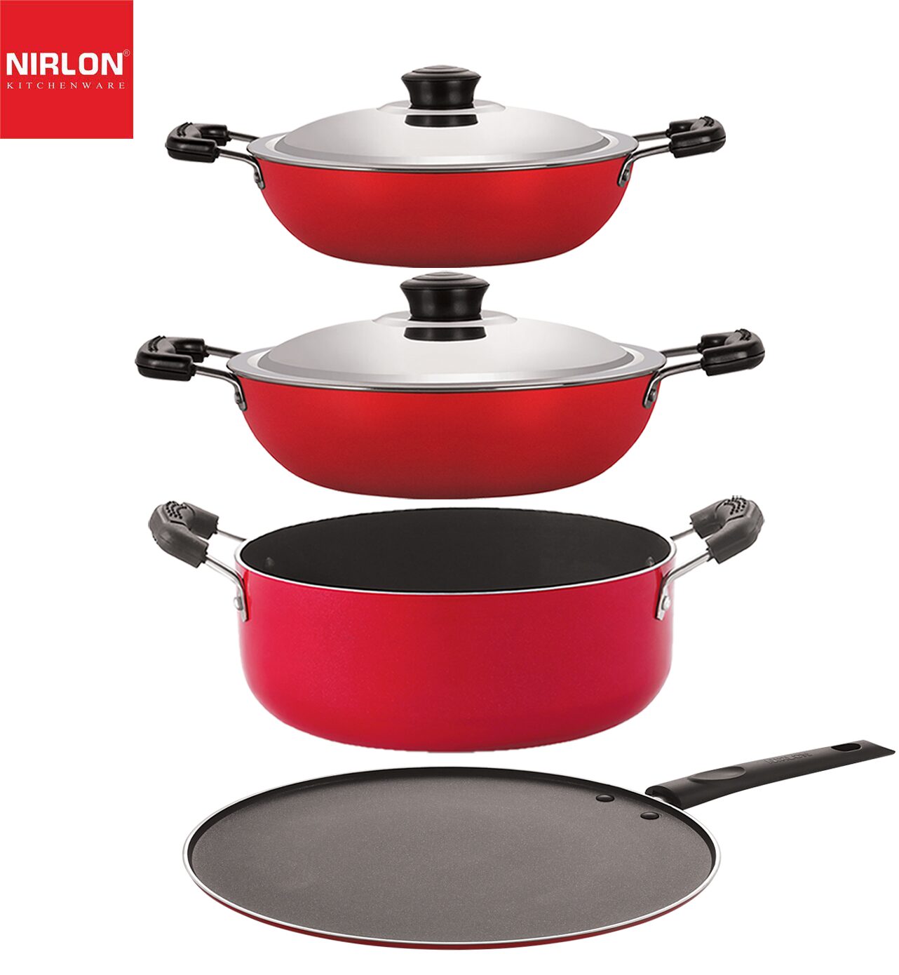 

Nirlon Nonstick Aluminium Rust Free Non-Induction Cookware Essential Combo Set of 4 pcs
