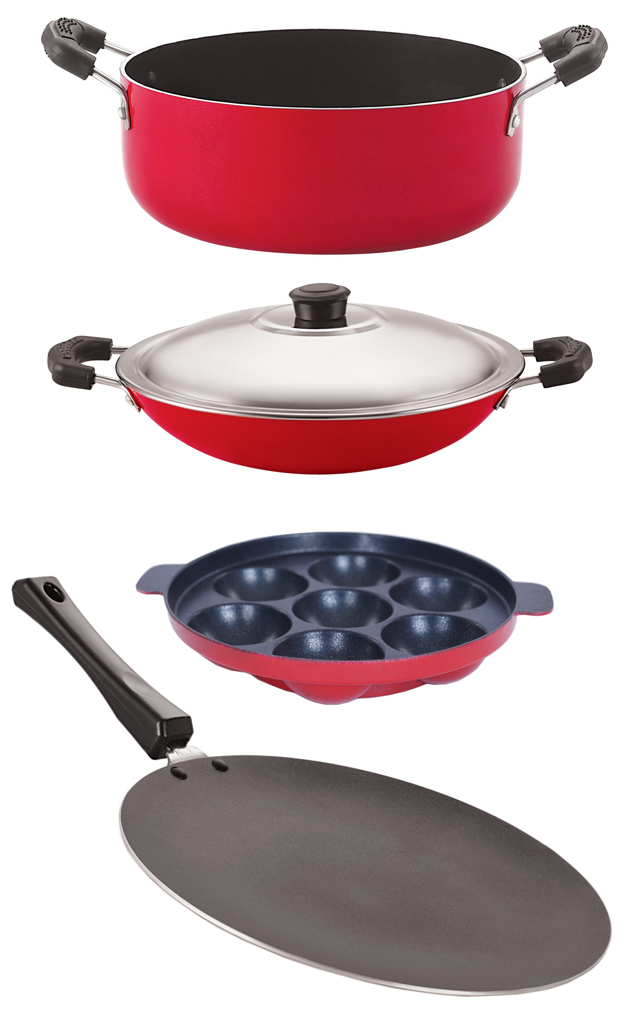 

Nirlon Nonstick Pots and Pans 4 pcs Set with Bakelite Handle