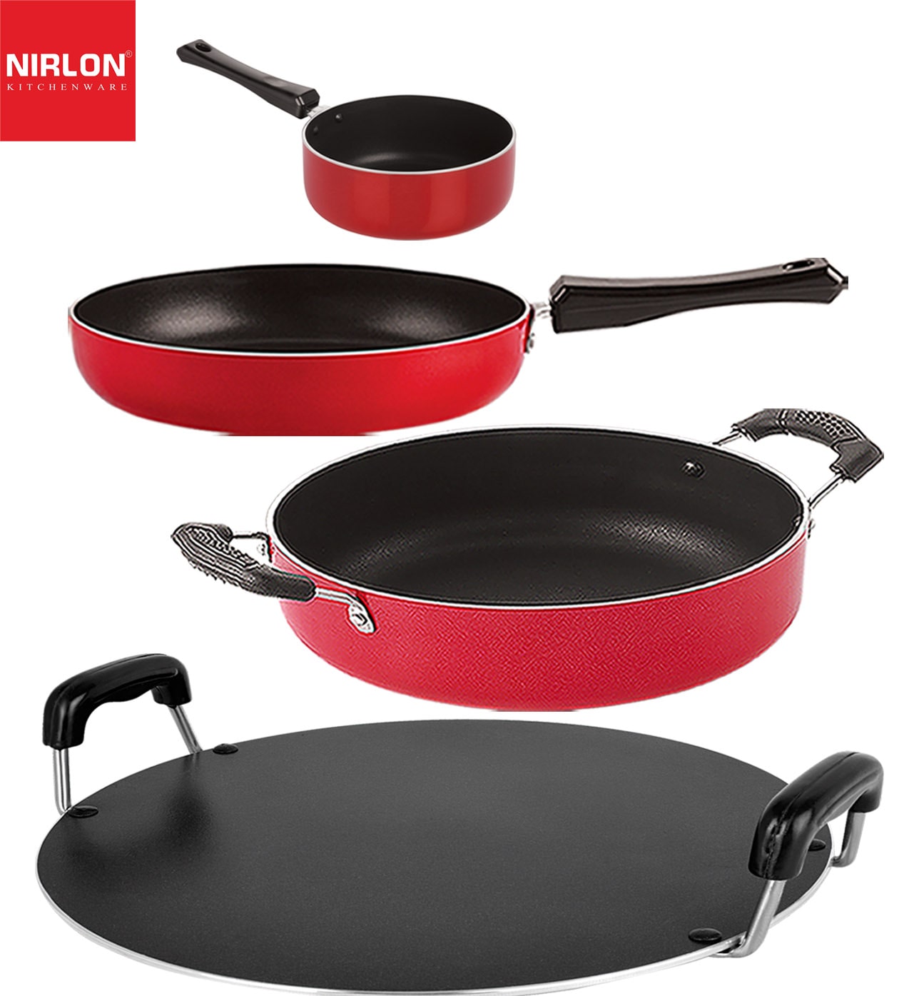 

Nirlon Odor Free 3 Layer Non stick Coating Cookware Gift Item Set of 4 pcs with Bakelite Handle