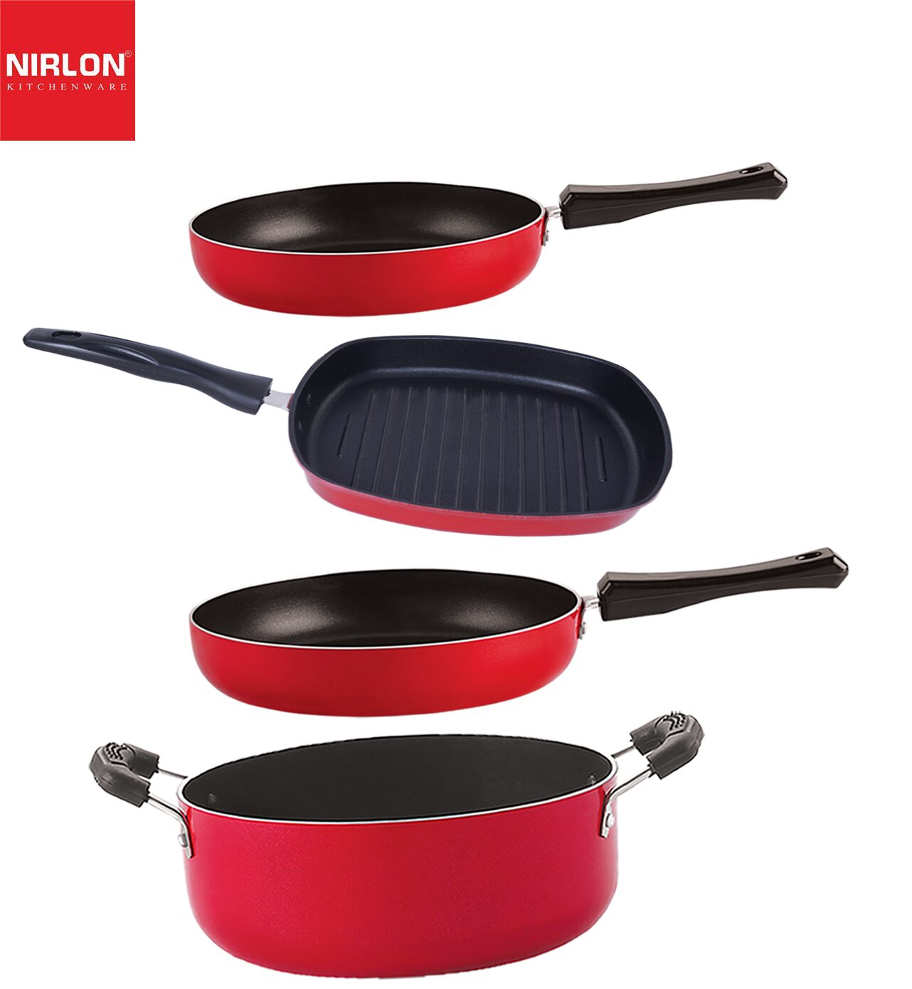 

Nirlon Odor Free 3 Layer Non stick Coating Cookware Gift Item Set of 4 pcs with Bakelite Handle