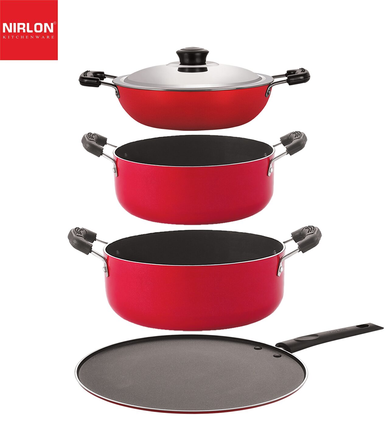 

Nirlon Three Layer Non-Stick Coated Chemical Free Healthy Kitchenware Utensil Gift Set of 4 pcs